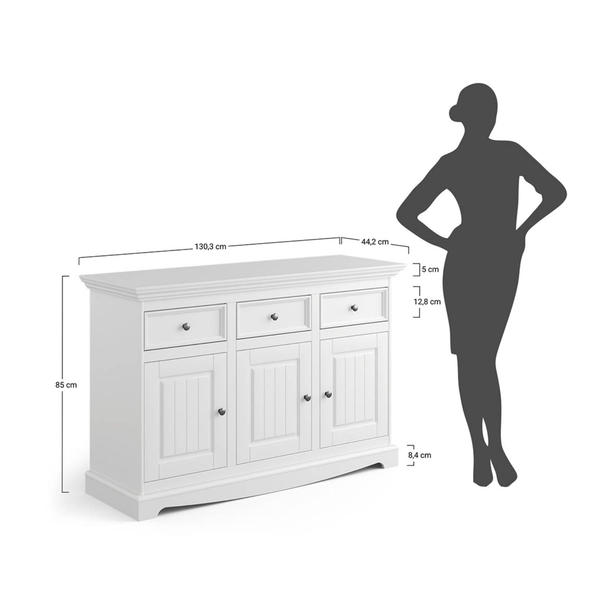 Kommode Belluno 130,3x44,2 cm, Material: Massiv-Kiefernholz