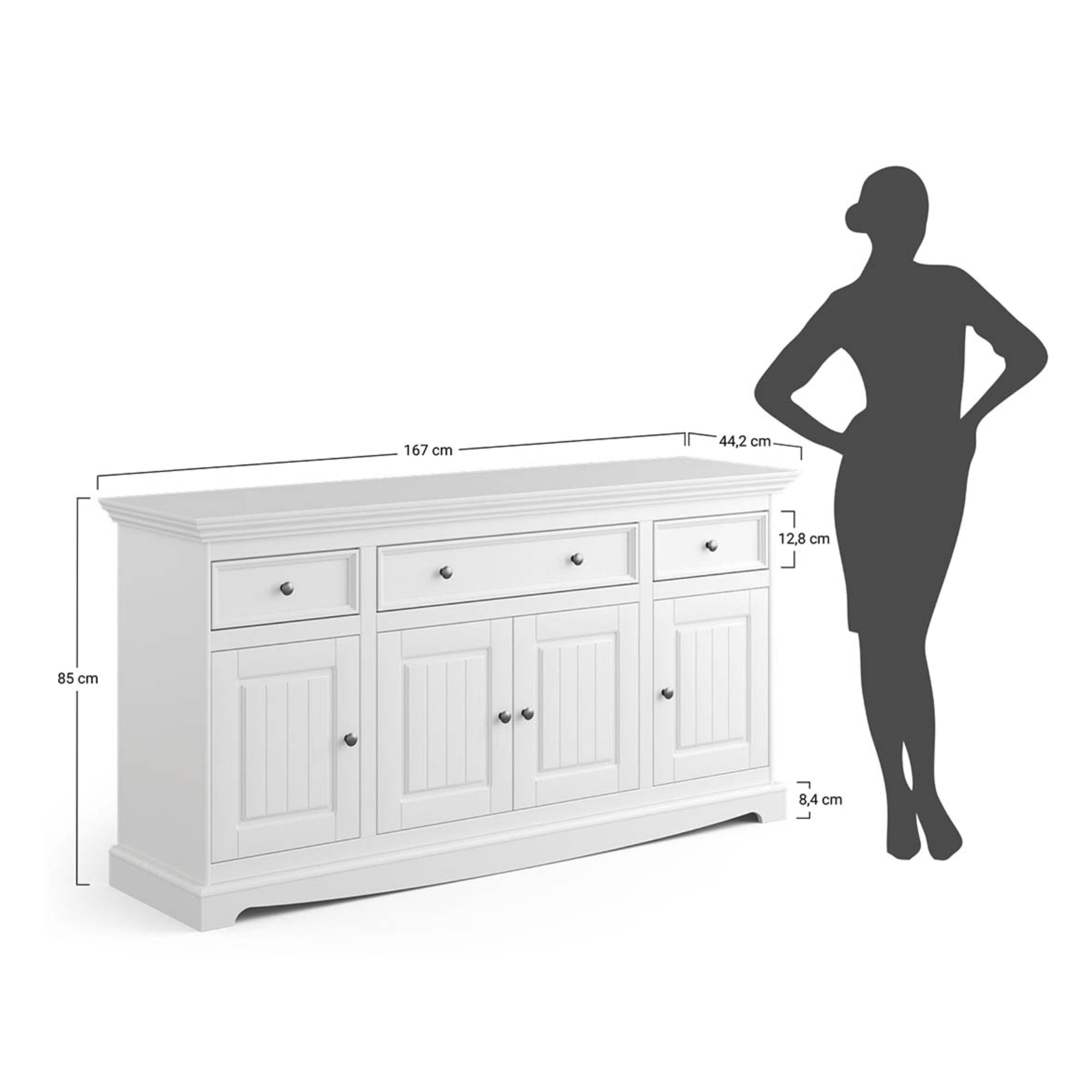 Kommode Belluno 167x44,2 cm, Material: Massiv-Kiefernholz