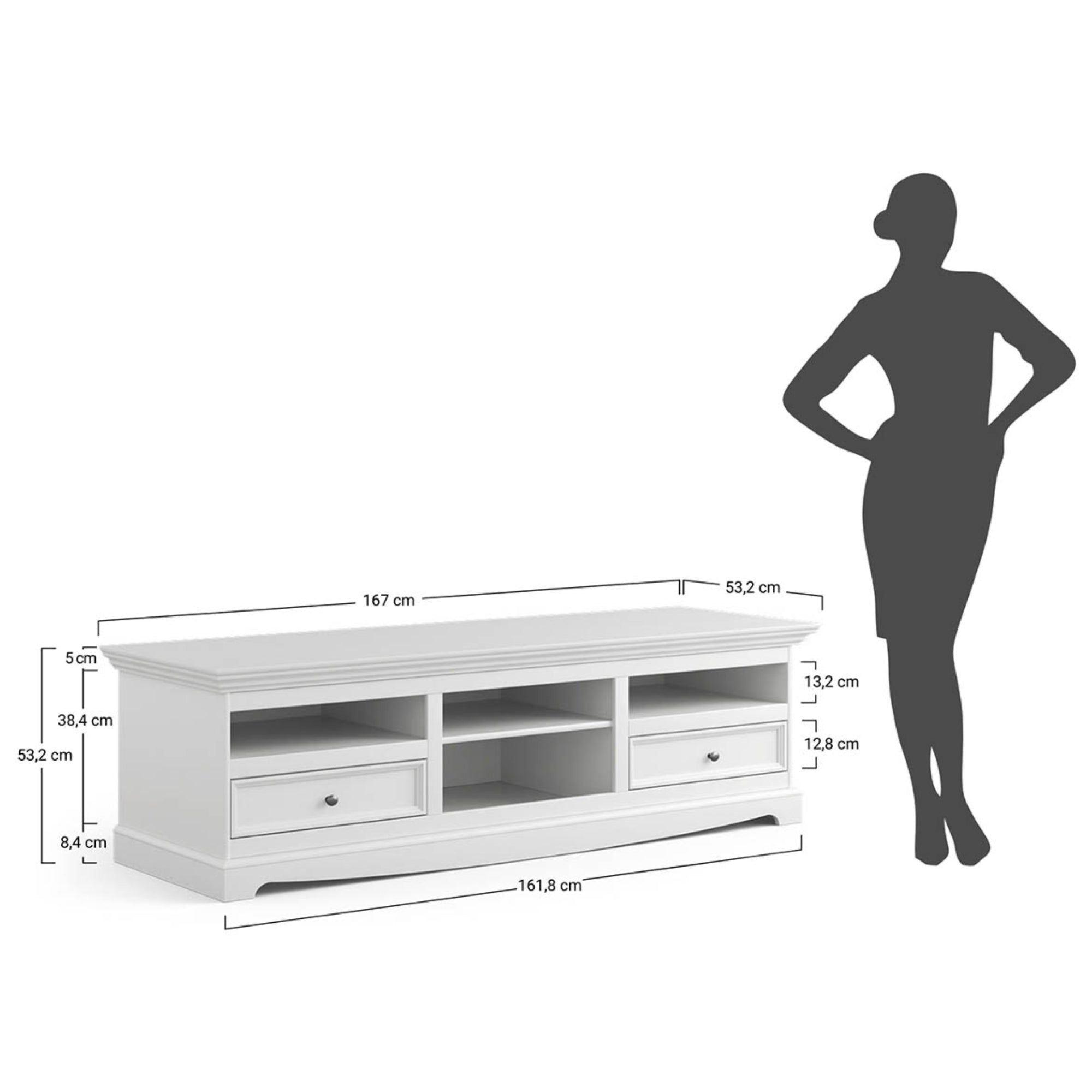 TV-Kommode Belluno 167x53 cm, Material: Massives Kiefernholz