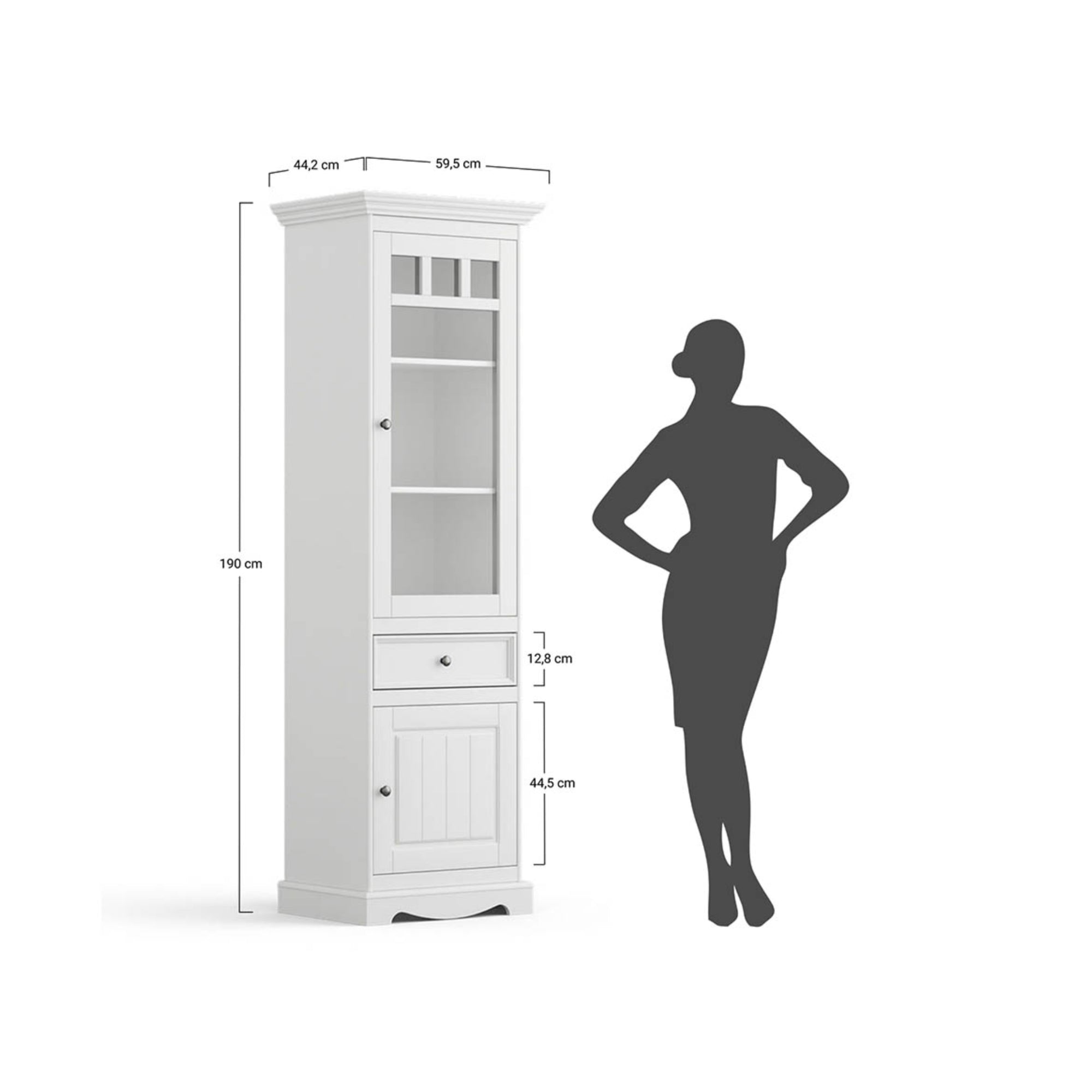 Vitrine Belluno 44,2x190 cm, Material: Massives Kiefernholz