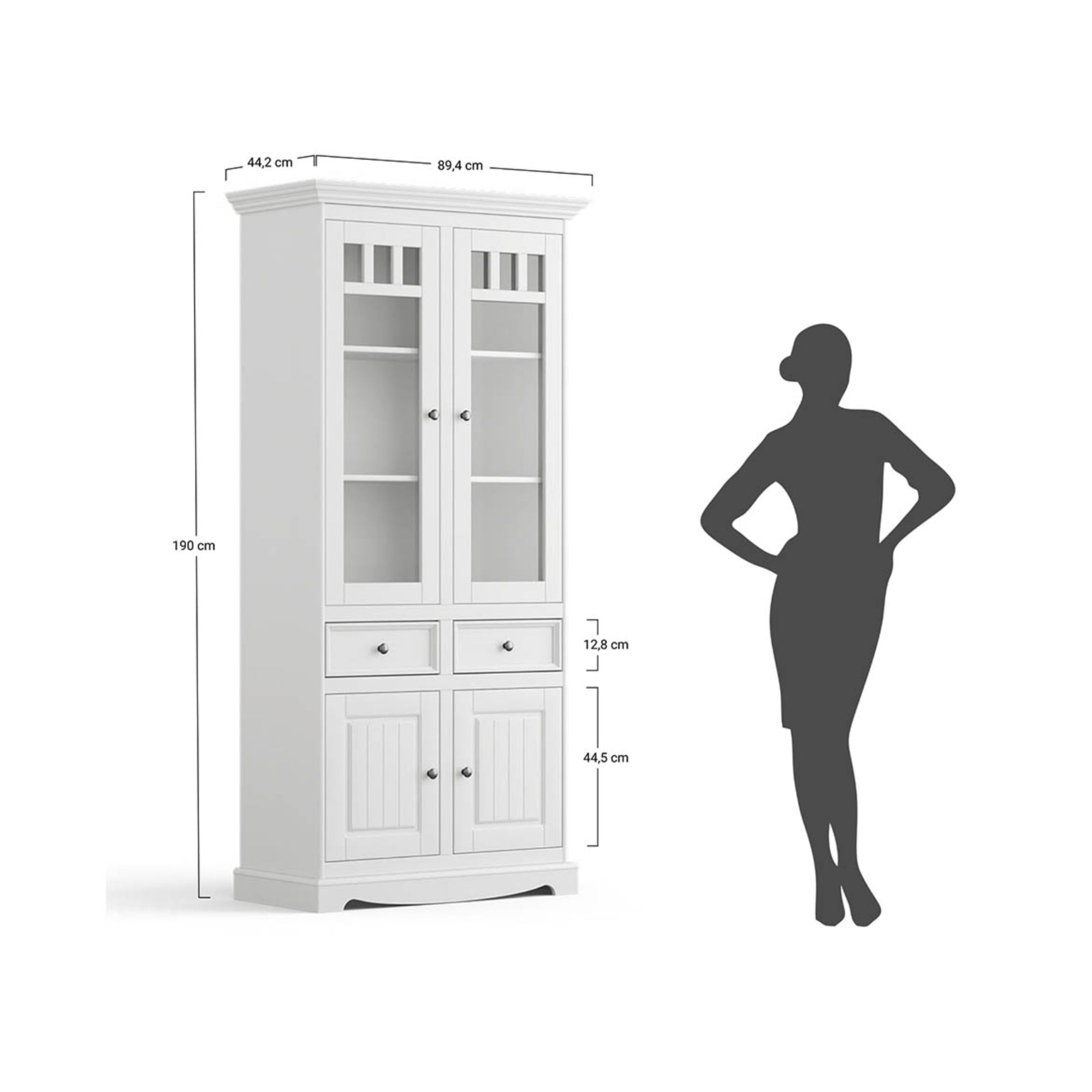 Vitrine Belluno 44,2x190 cm, Material: Massives Kiefernholz