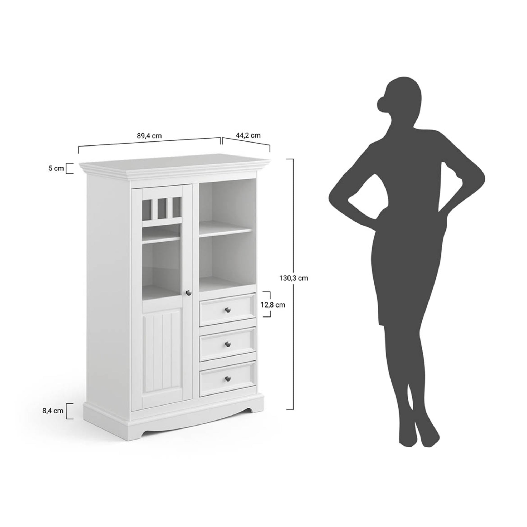 Vitrine Belluno 44,2x130,3 cm Material: Massives Kiefernholz