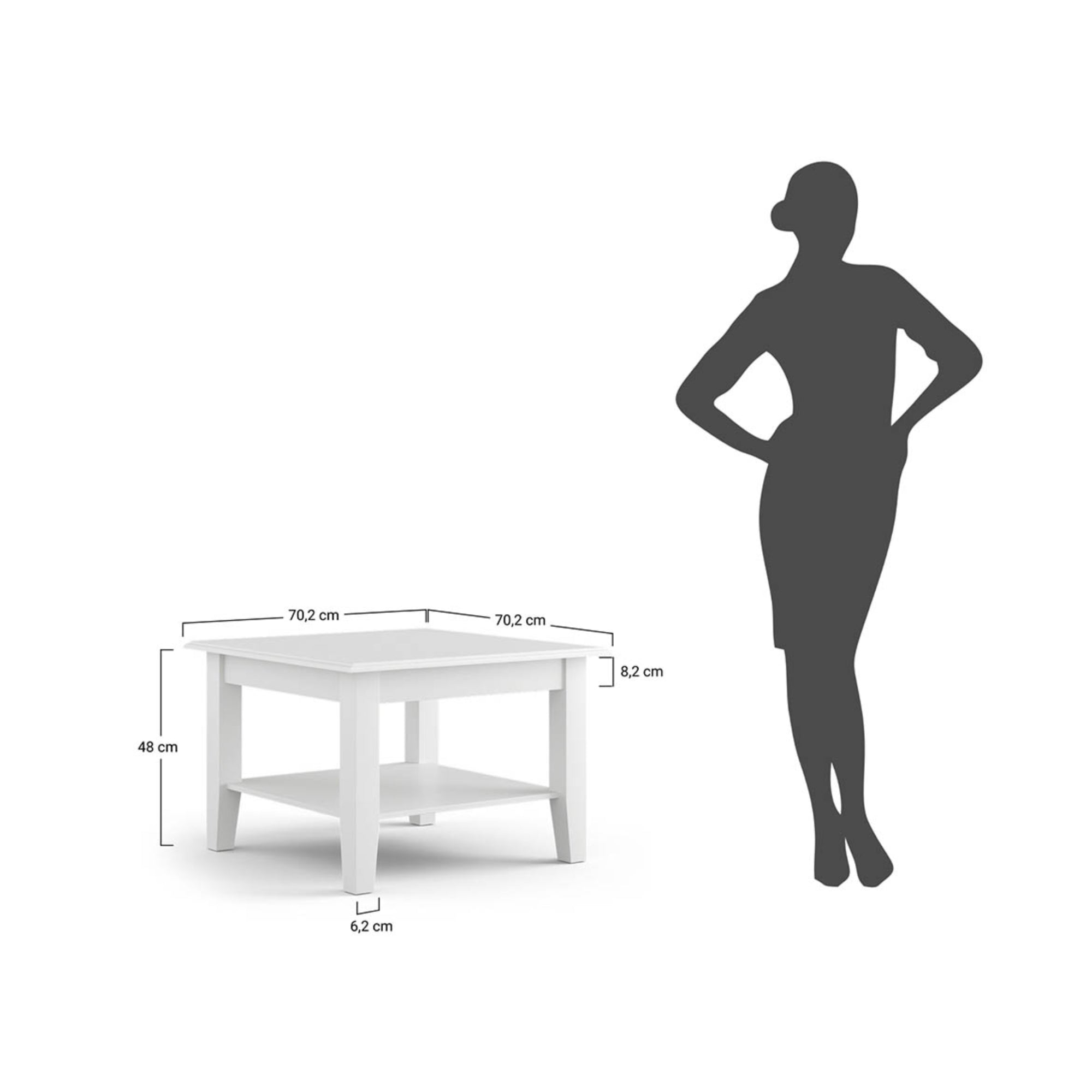 Klubtisch Belluno 70,2x70,2 cm, Material: Massives Kiefernholz
