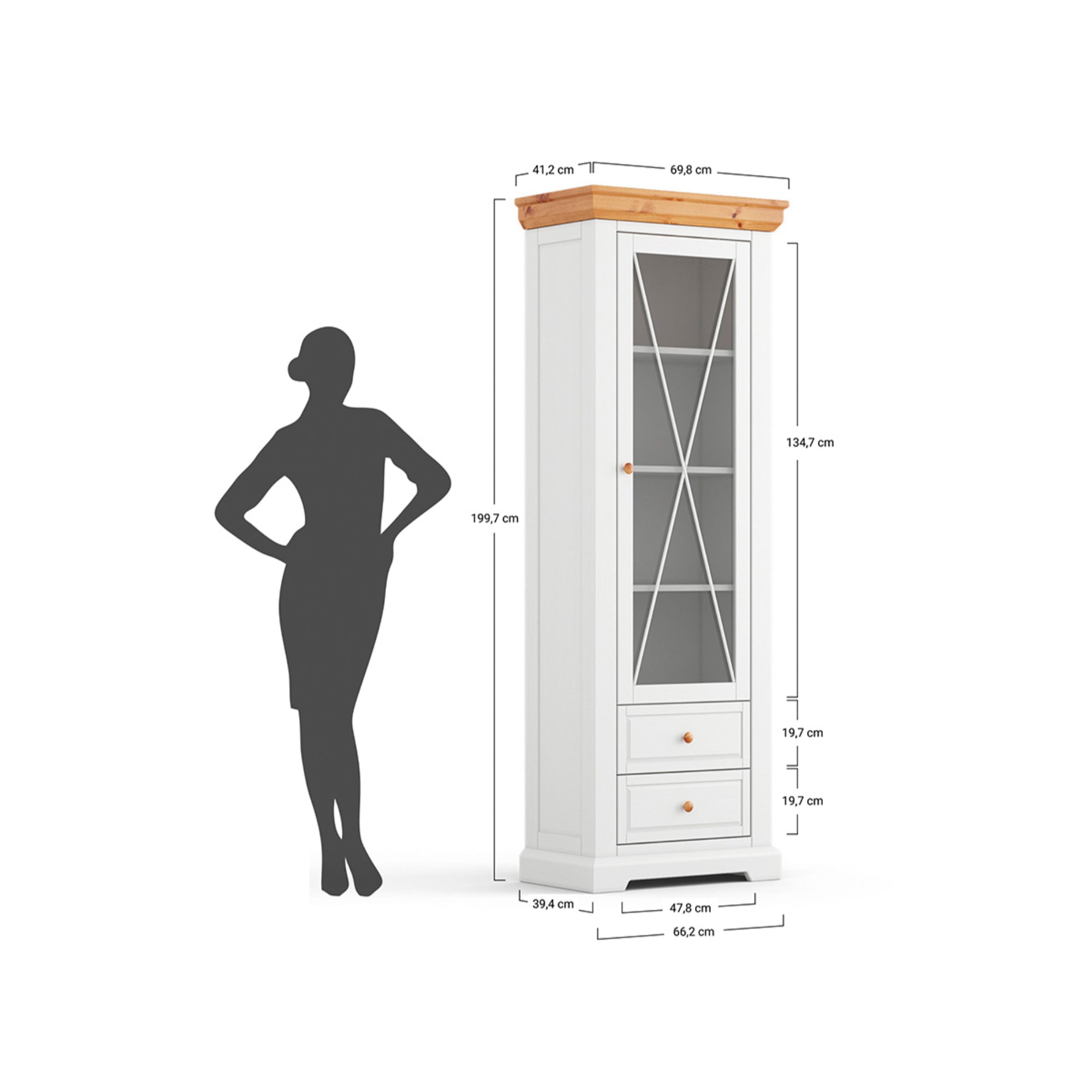 Vitrine Marone 41,2x199,7 cm, Material: Massives Kiefernholz