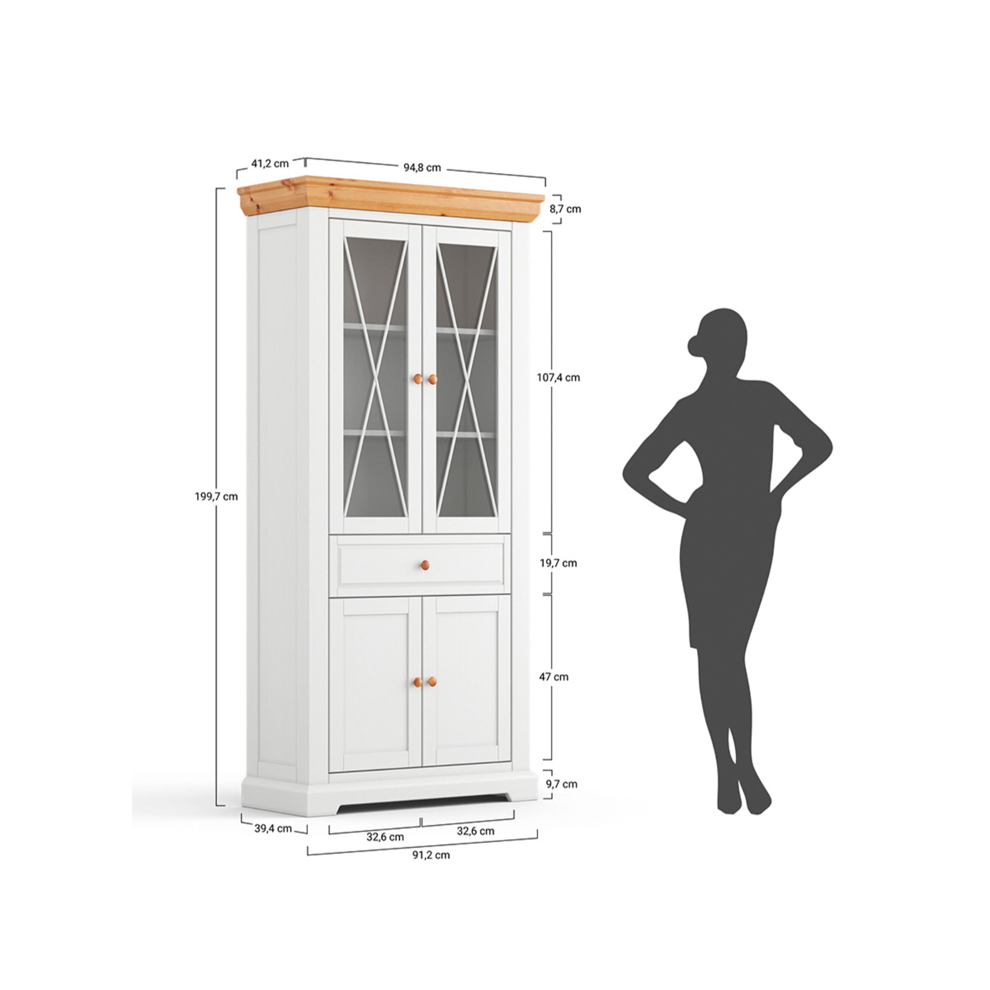 Vitrine Marone 41,2x199,7 cm, Material: Massives Kiefernholz