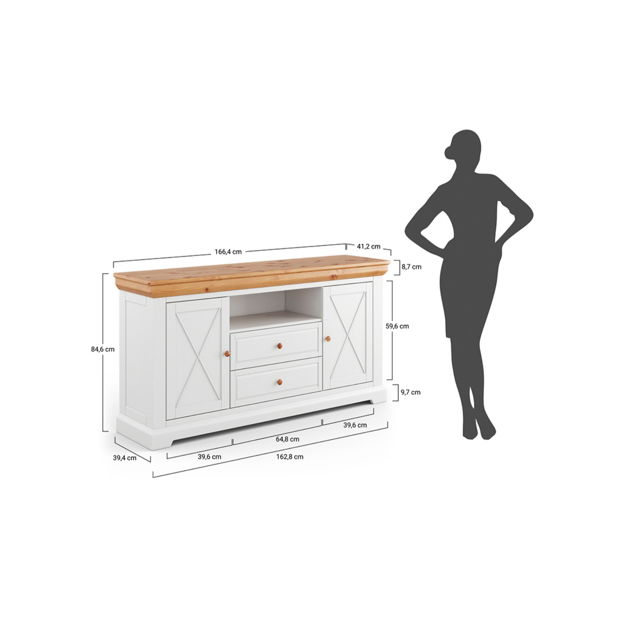 Kommode Marone 166,4x41,2 cm, Material: Massives Kiefernholz