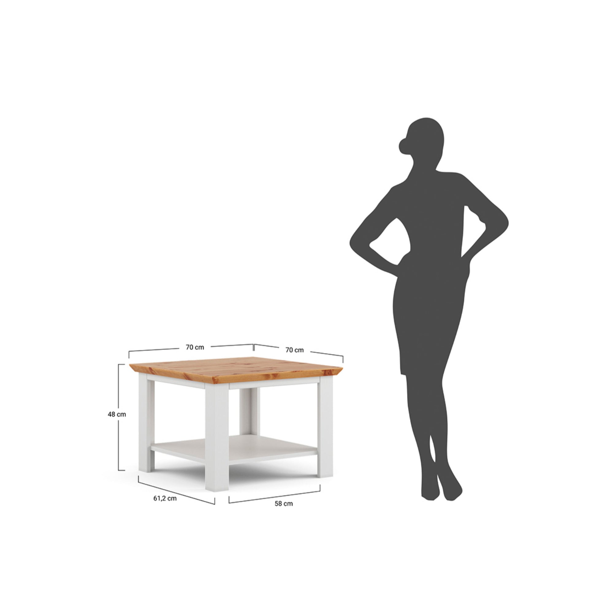 Klubtisch Marone 70x70cm, Material: Massives Kiefernholz