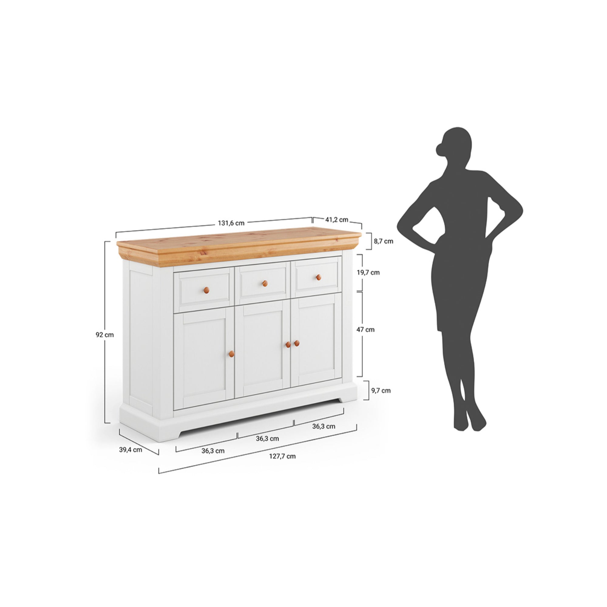Kommode Marone 131,6x41,2 cm, Material: Massives Kiefernholz