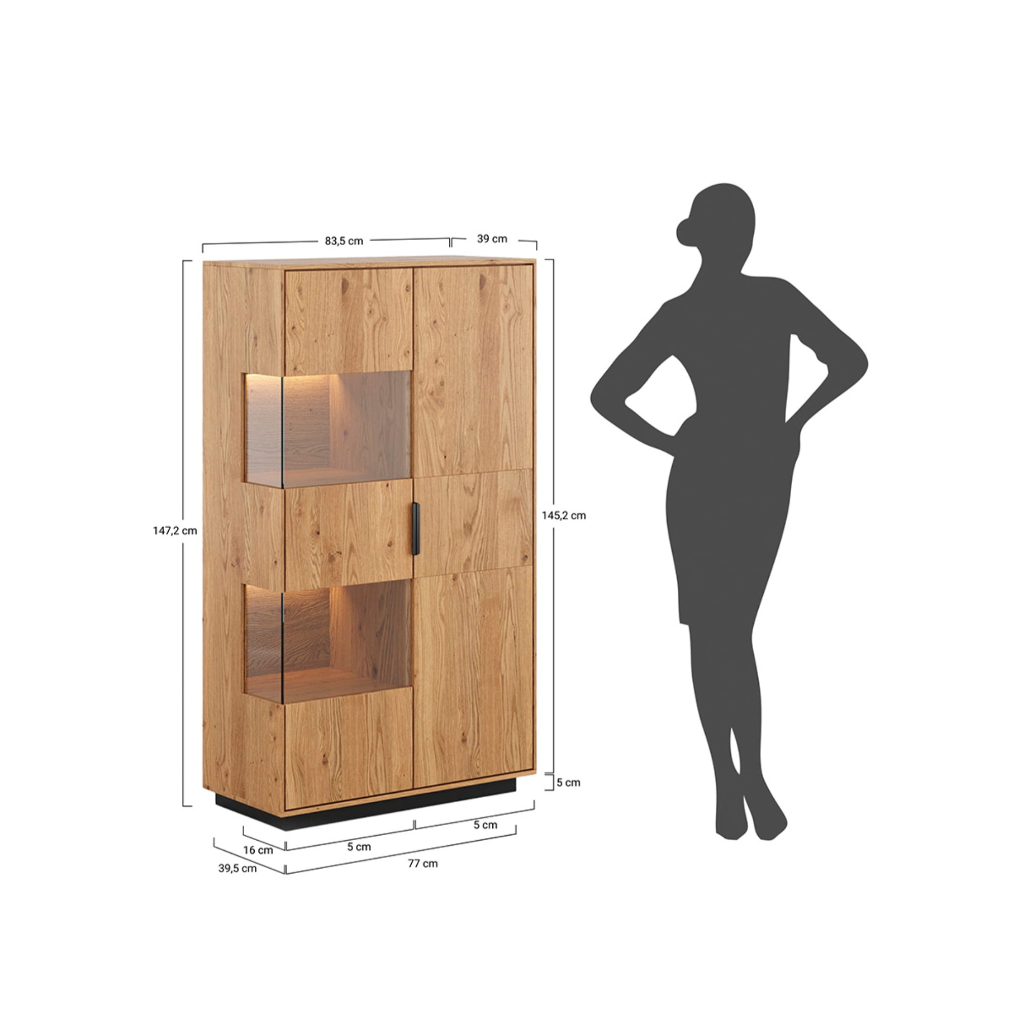 Vitrine Tirano 39x147 cm, Material: Massivholz Eiche