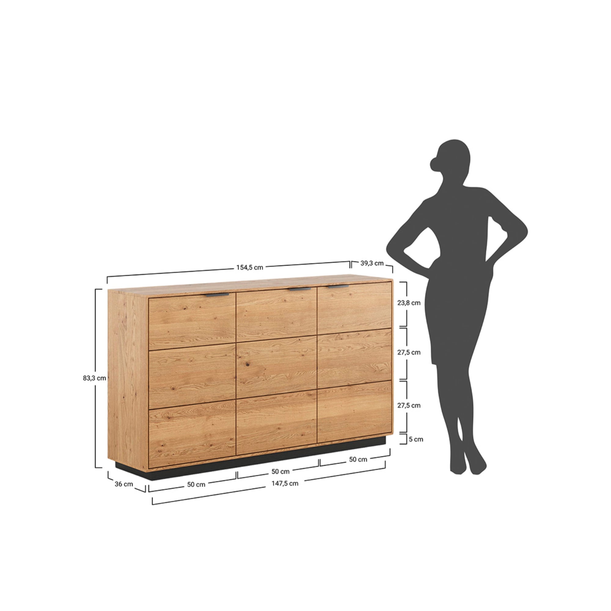 Kommode Tirano 154x39 cm, Material: Massivholz Eiche