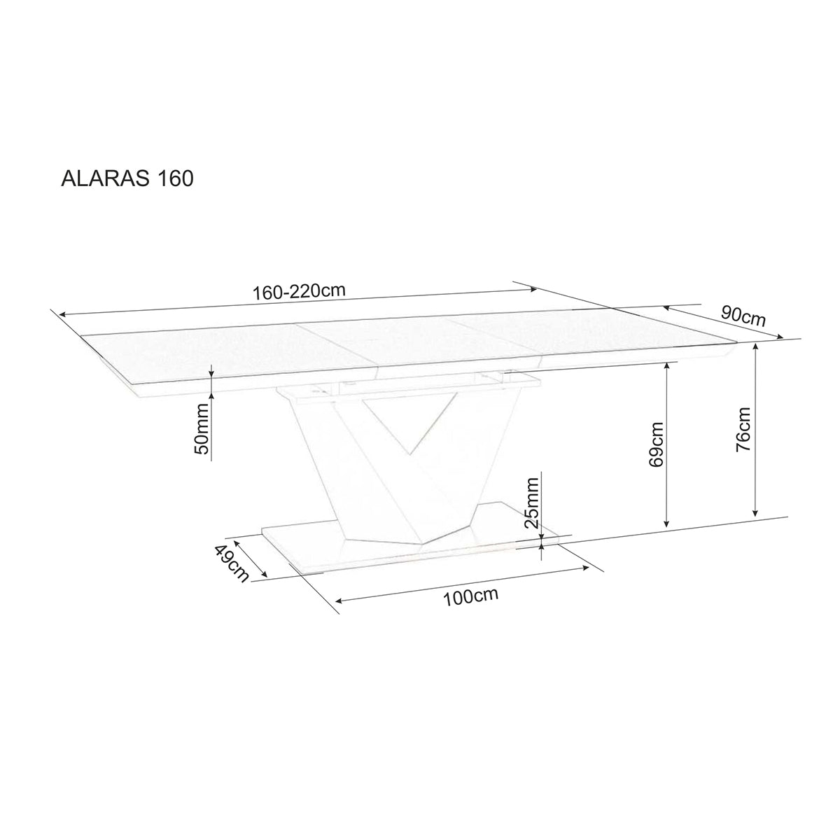 Esstisch Alaras III 160/220x90cm, Material: Gehärtetes Glas, MDF
