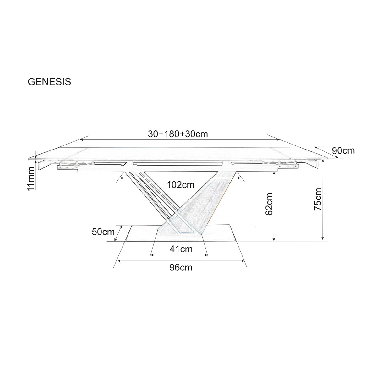 Esstisch Genesis 180/240x90cm, Material: Keramik