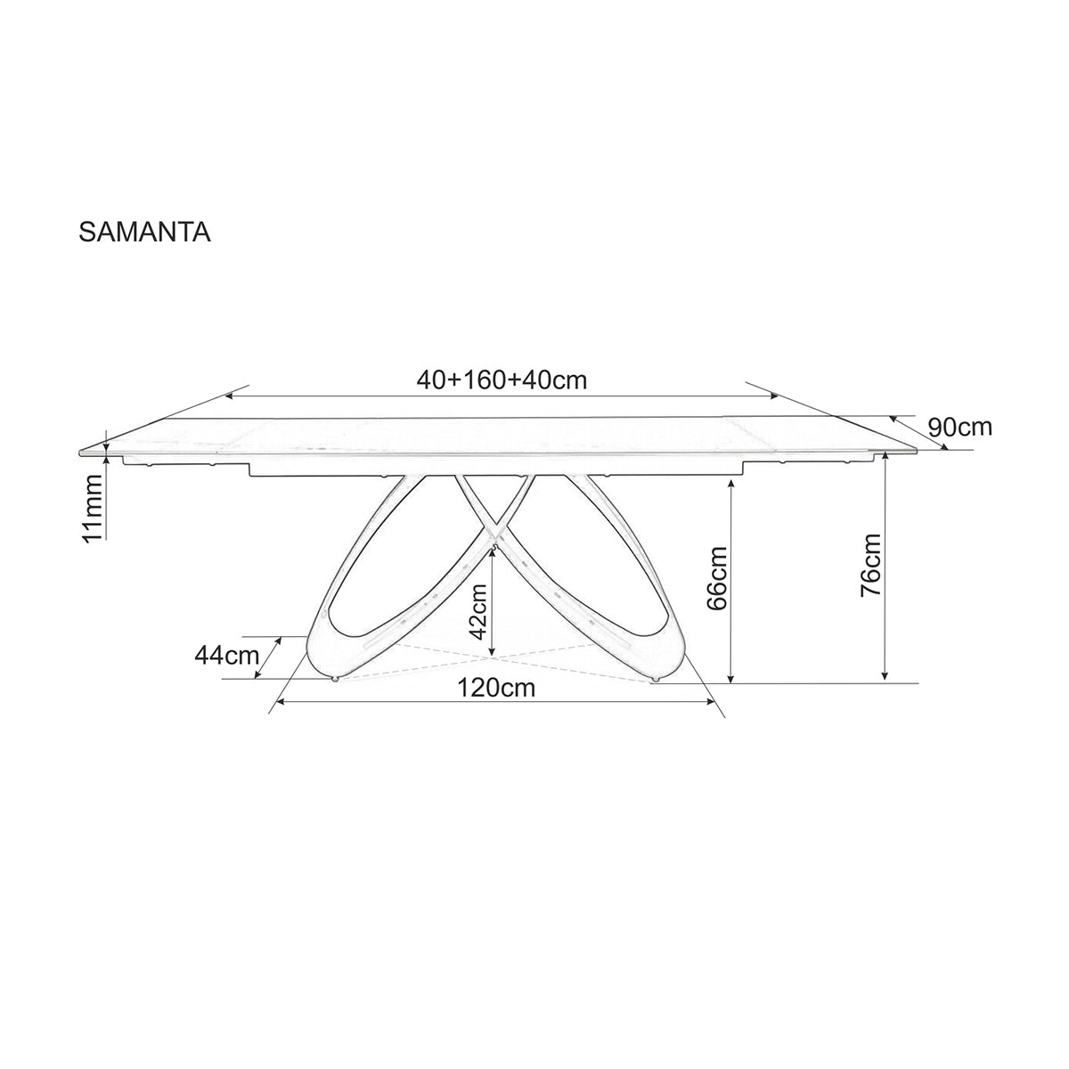 Esstisch Samanta 160/240x90cm, Material: Gehärtetes Glas, Keramik