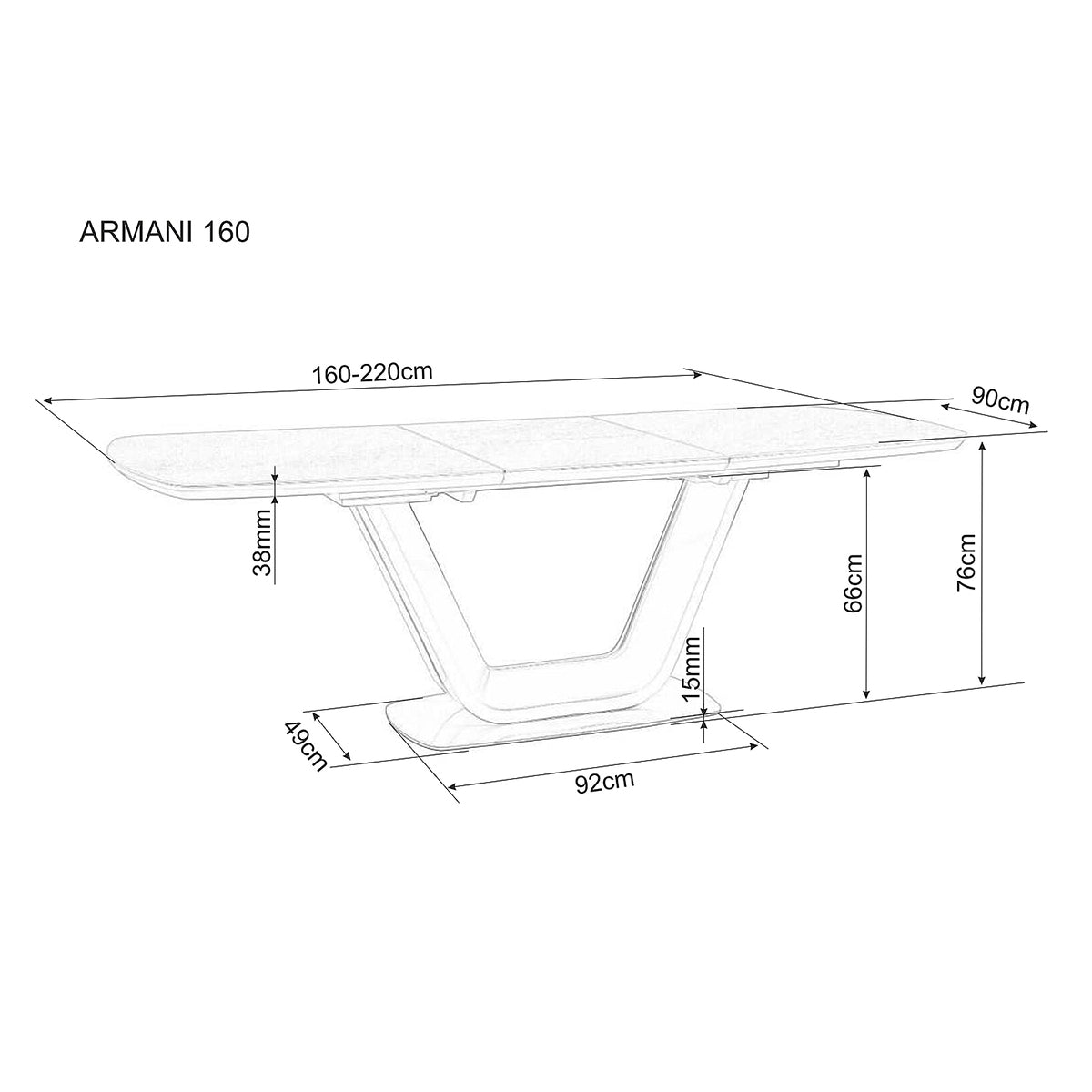 Esstisch Armani 160/220x90cm, Material: Keramik, MDF