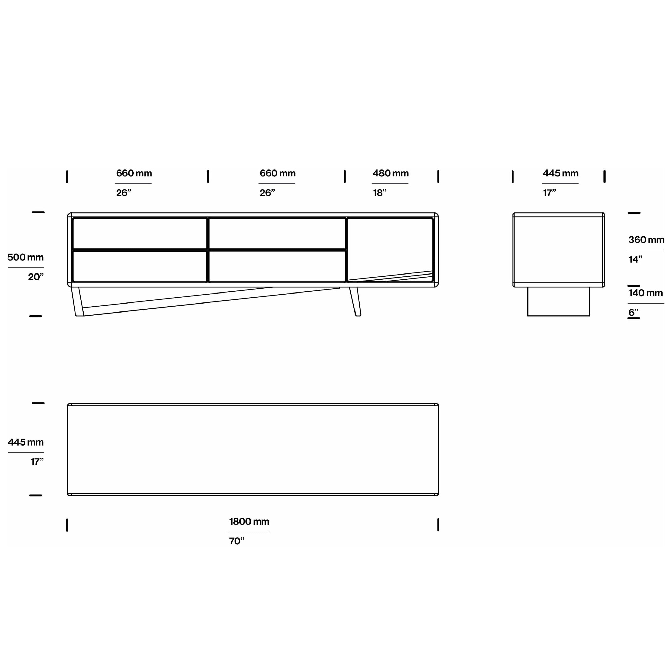 TV-Kommode Linea 180x44,5 cm, Material: Massivholz Walnuss