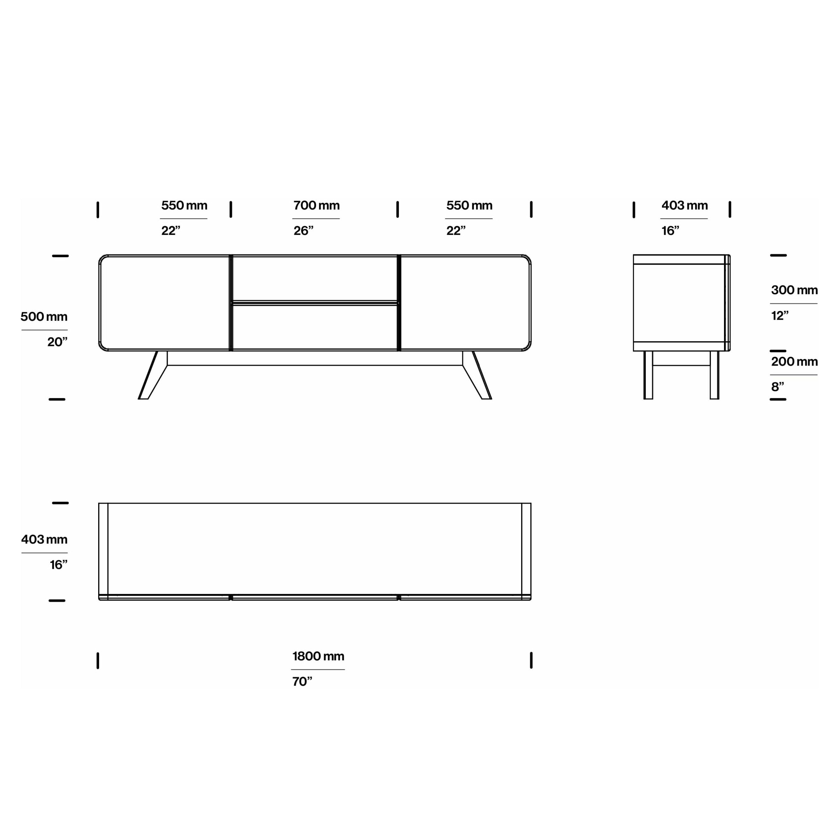 TV-Kommode Luba 180x40,3 cm, Material: Massivholz Eiche