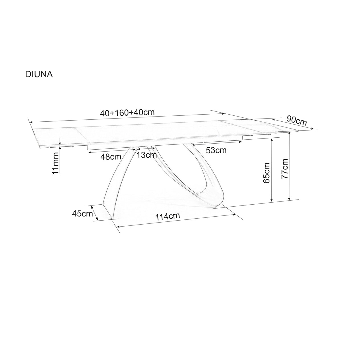 Esstisch Diuna 160/240x90cm, Material: Gehärtetes Glas, Keramik