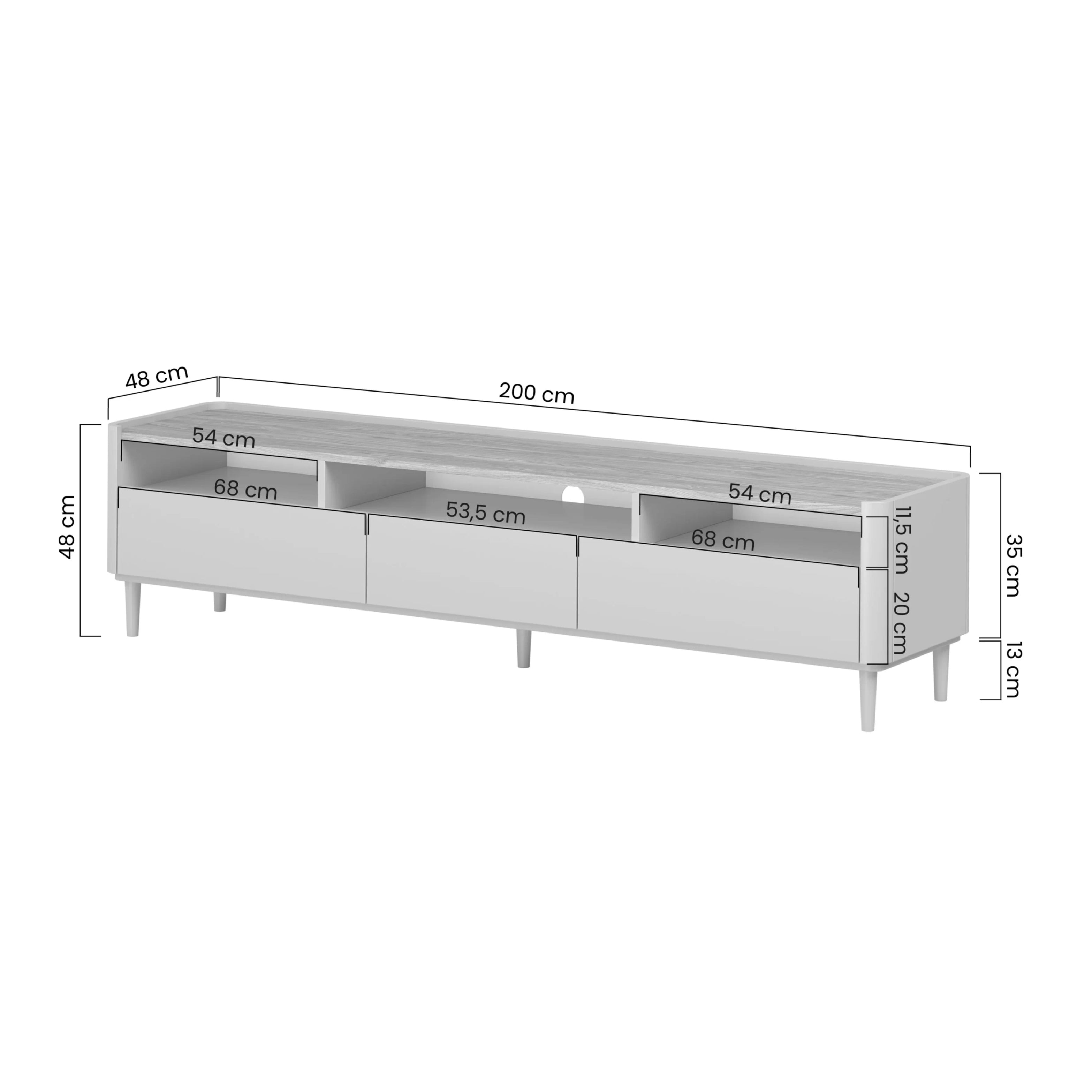 TV Kommode Elivo 200cm, Material: MDF, Melaminplatte