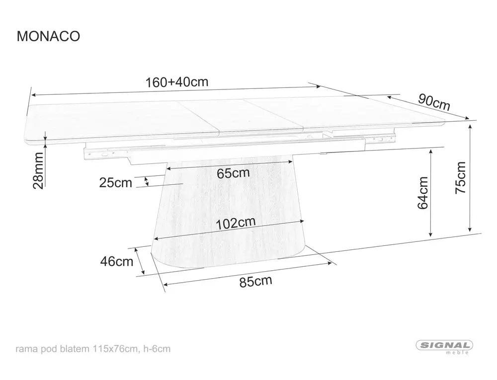 Ausziehbarer Esstisch Monaco 160/200x90cm, Material: MDF und Keramik