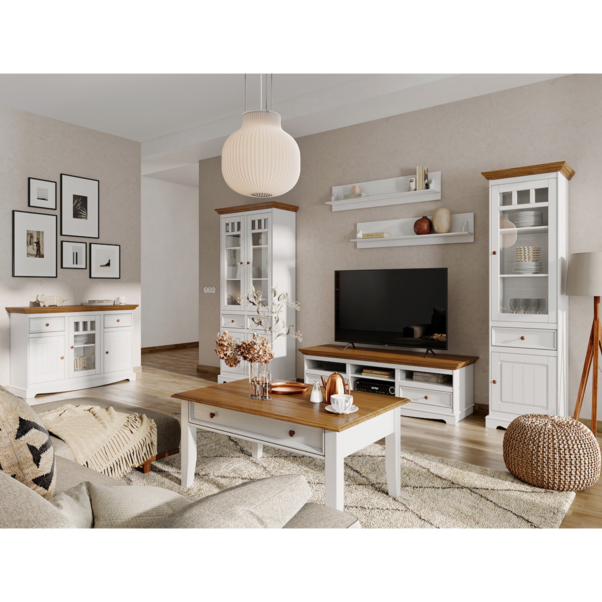 Vitrine Belluno 44x190 cm, Material: Massives Kiefernholz