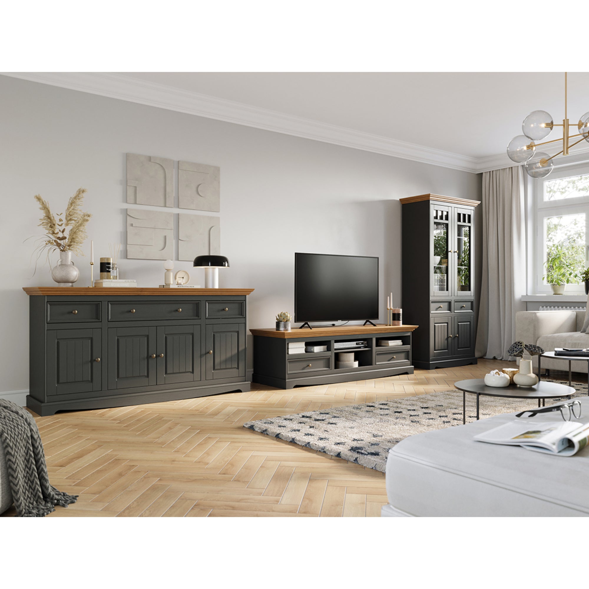TV-Kommode Belluno 167x53,2 cm, Material: Massiv Kiefernholz