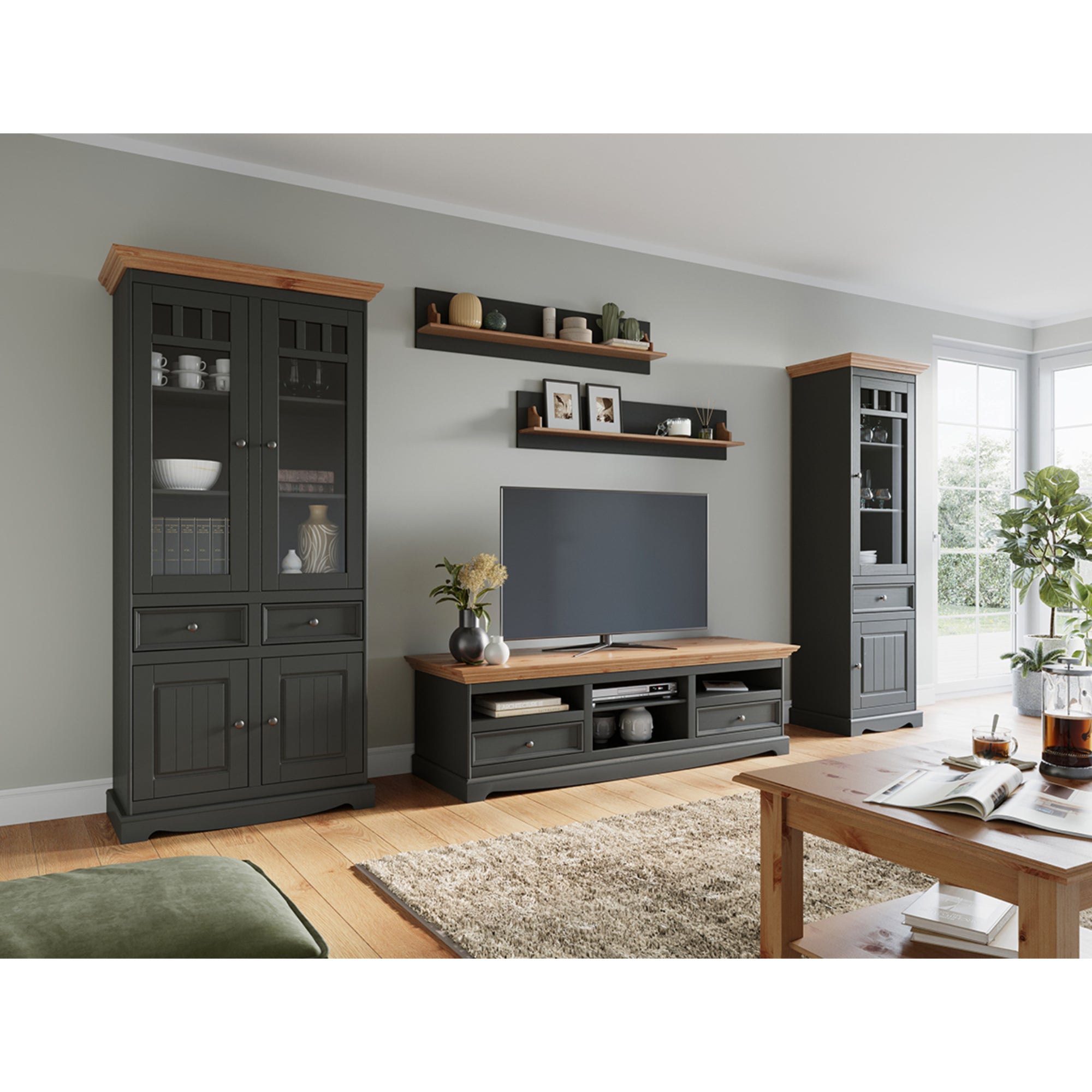 Vitrine Belluno 44,2x190 cm, Material: Massives Kiefernholz