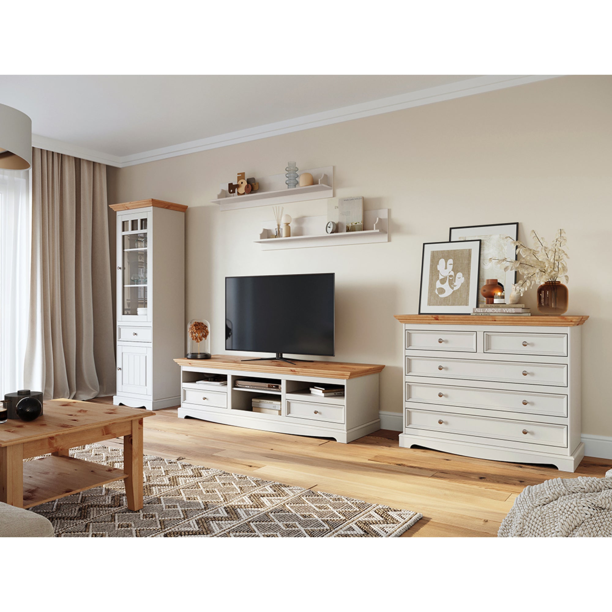 Vitrine Belluno 44x190 cm, Material: Massives Kiefernholz