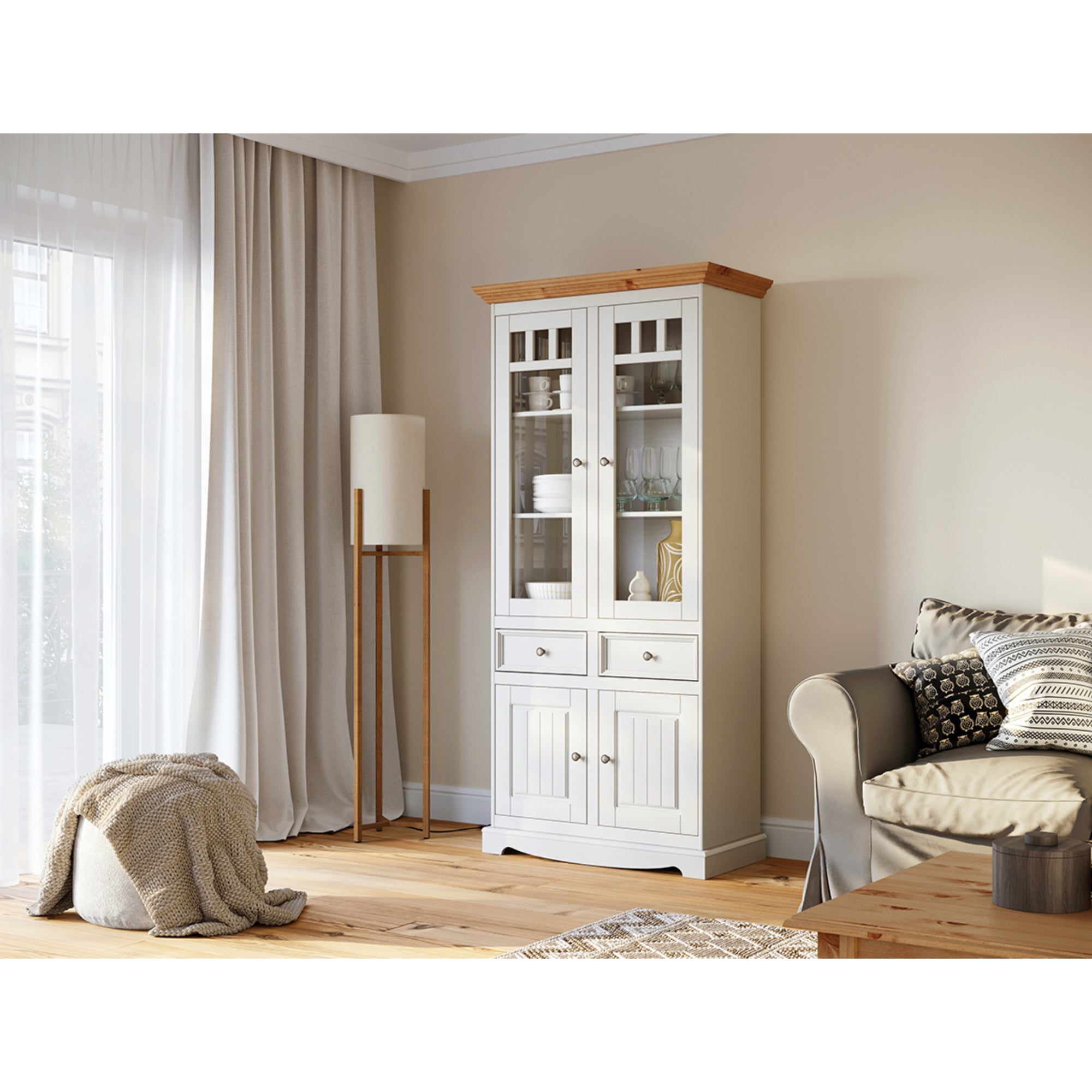 Vitrine Belluno 44x190 cm, Material: Massives Kiefernholz