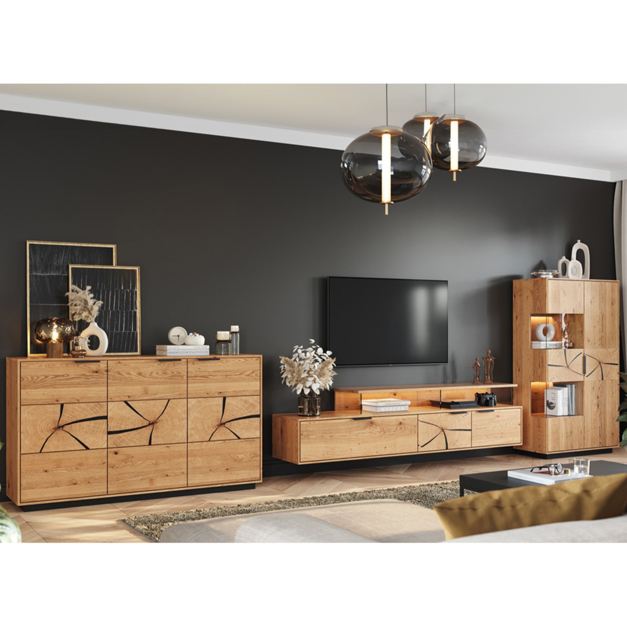 TV Kommode Tirano 200x39 cm, Material: Massivholz Eiche