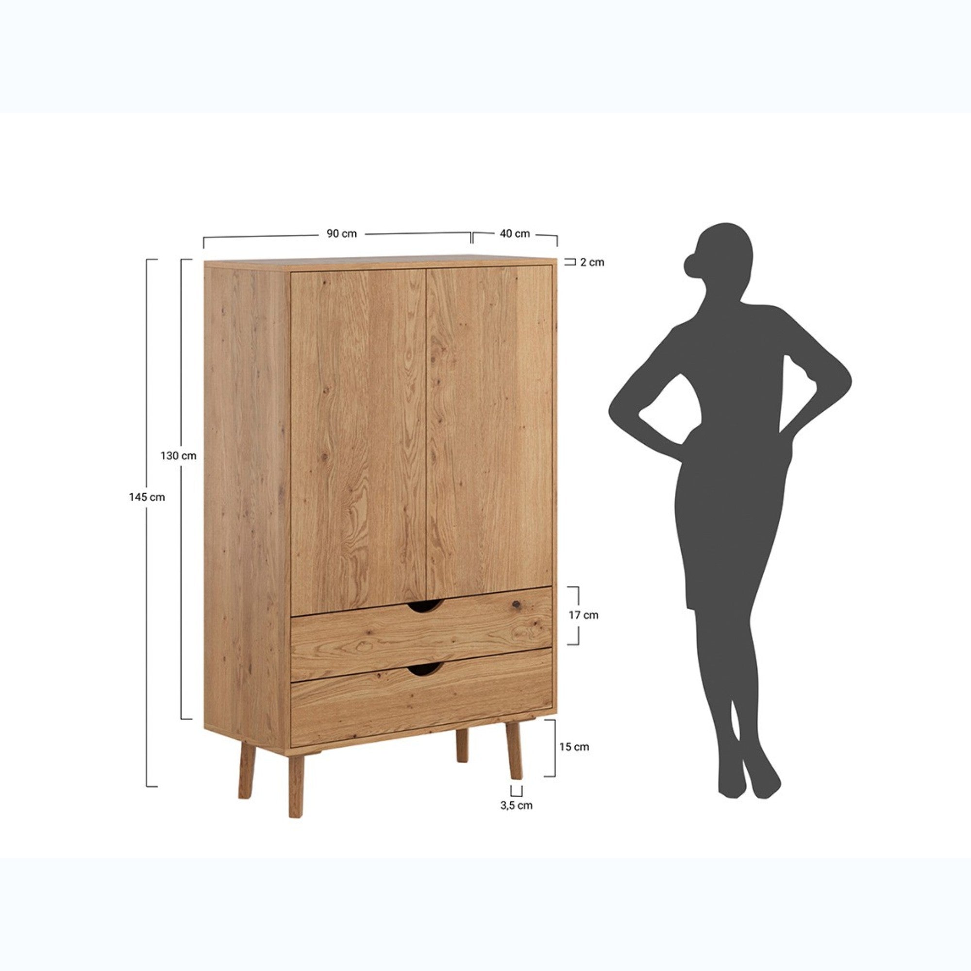 Kommode Simona 90x40 cm, Material: Massivholz Eiche