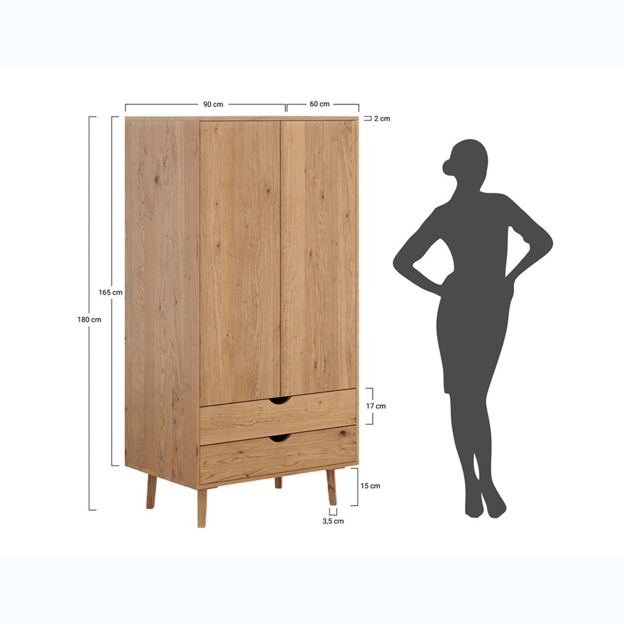 Schrank Simona 90x180 cm, Material: Massivholz Eiche