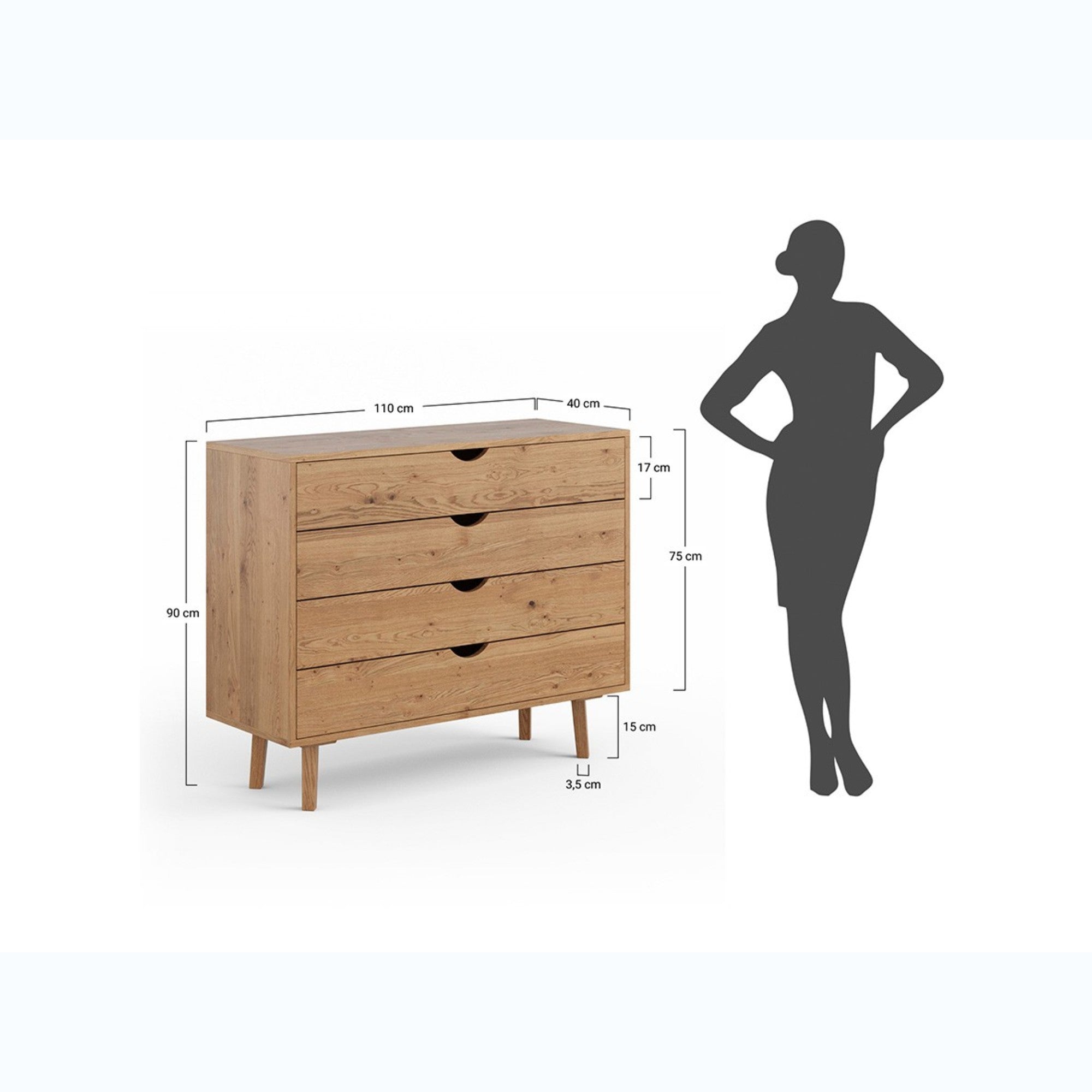 Kommode Simona 110x40 cm, Material: Massivholz Eiche