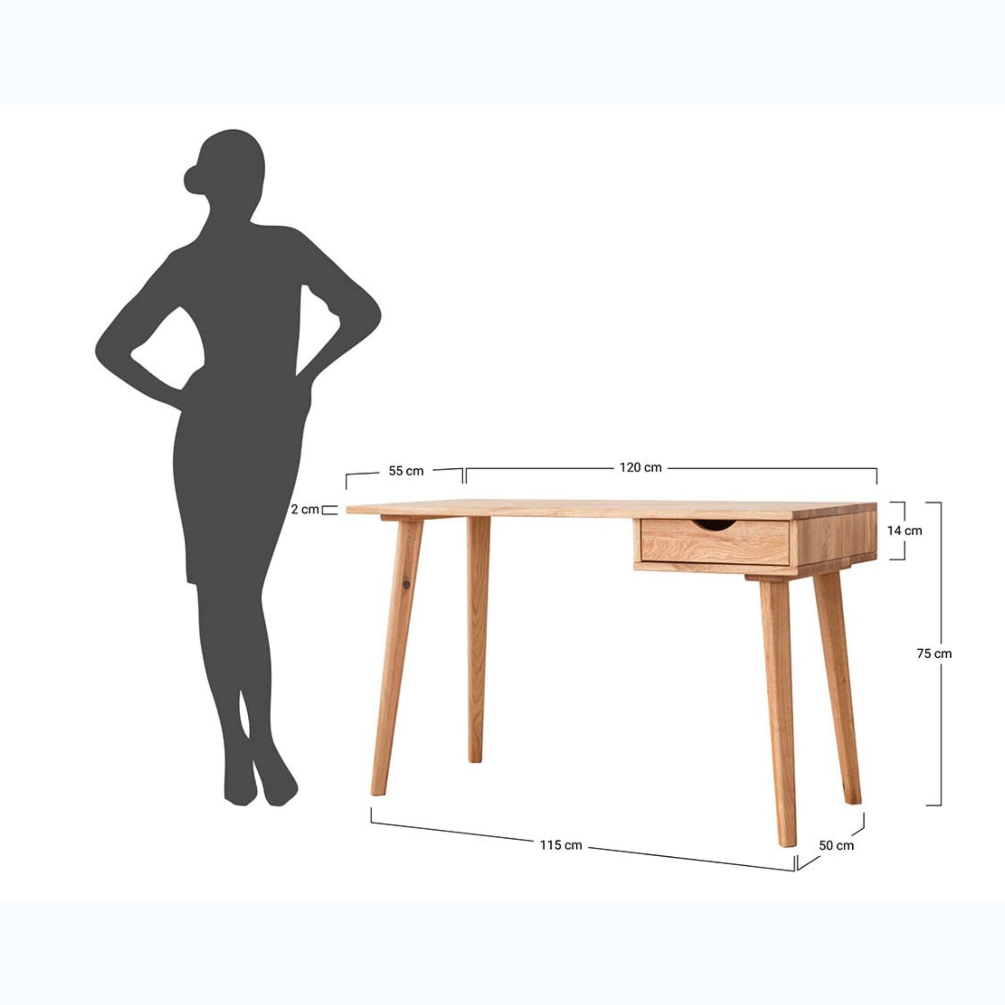 Schreibtisch Simona 120x55 cm, Material: Massivholz Eiche