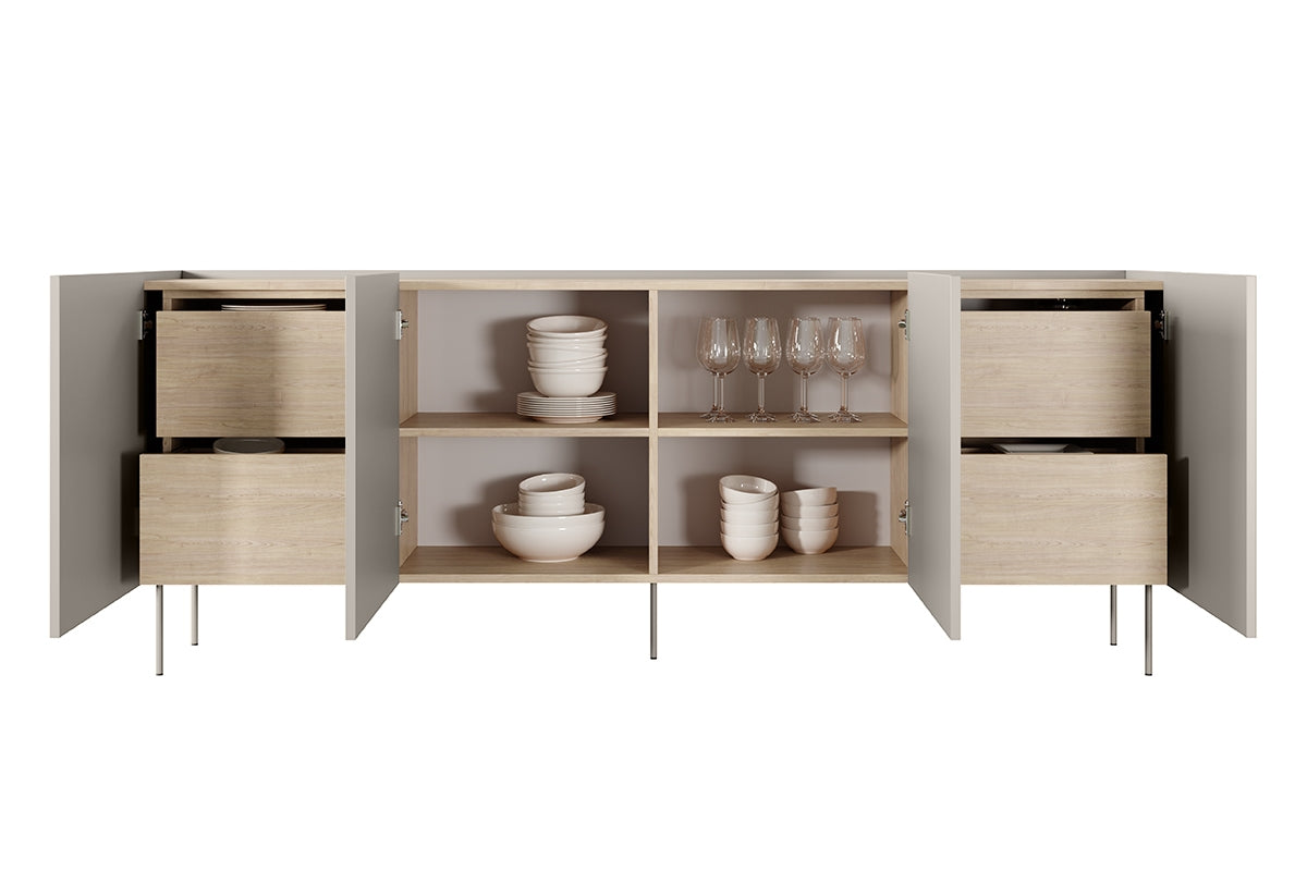 Kommode Desin 220cm, 4 Türen und 4 Schubladen, Material: MDF