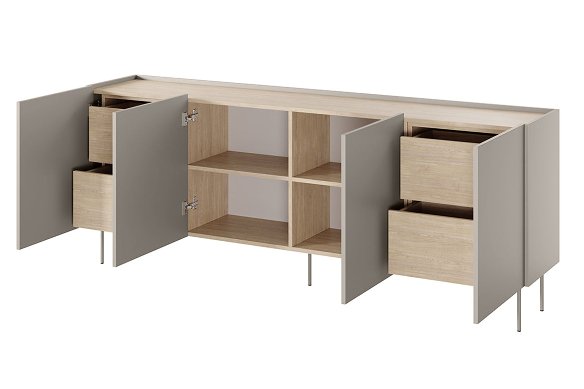 Kommode Desin 220cm, 4 Türen und 4 Schubladen, Material: MDF