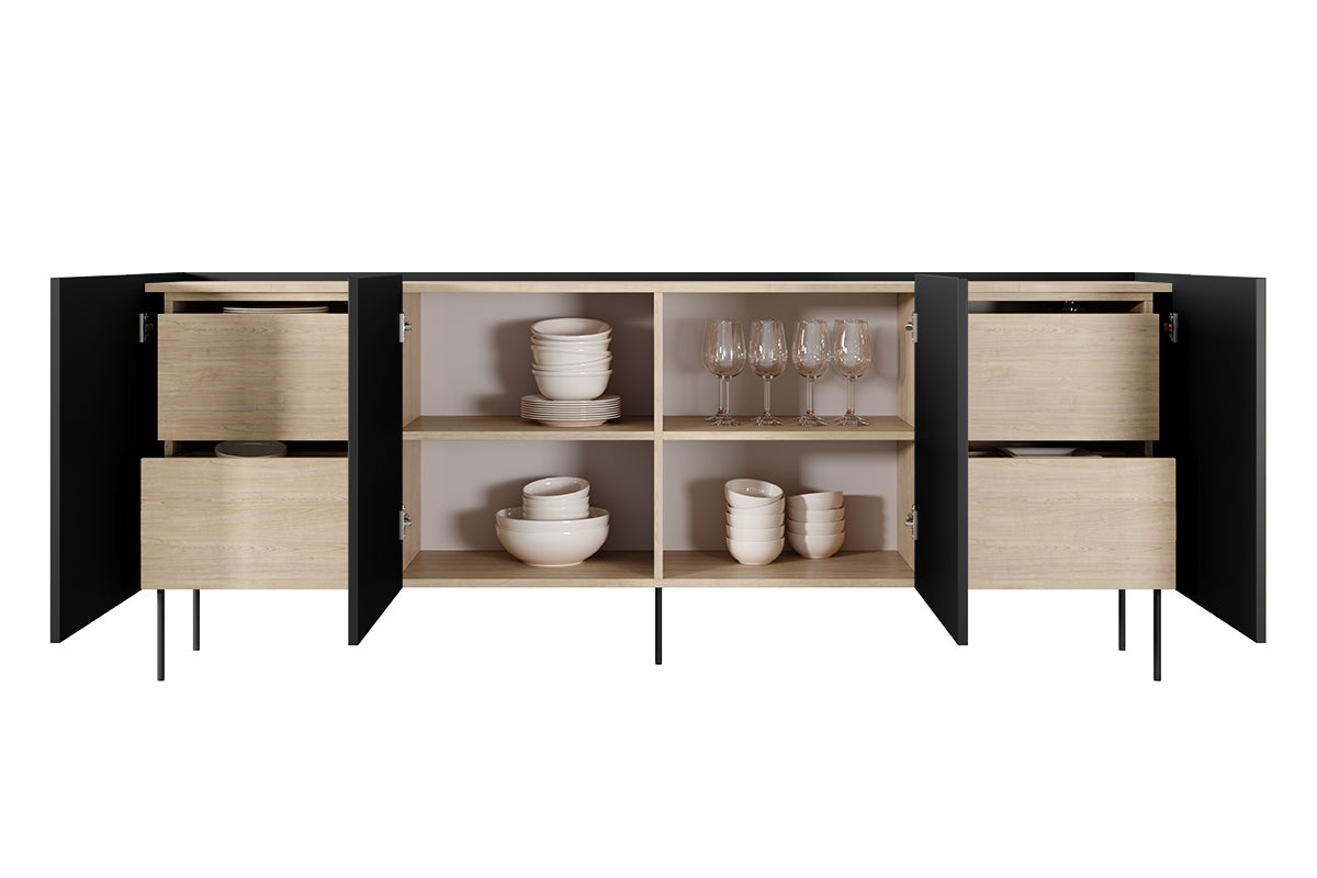 Kommode Desin 220cm, 4 Türen und 4 Schubladen, Material: MDF