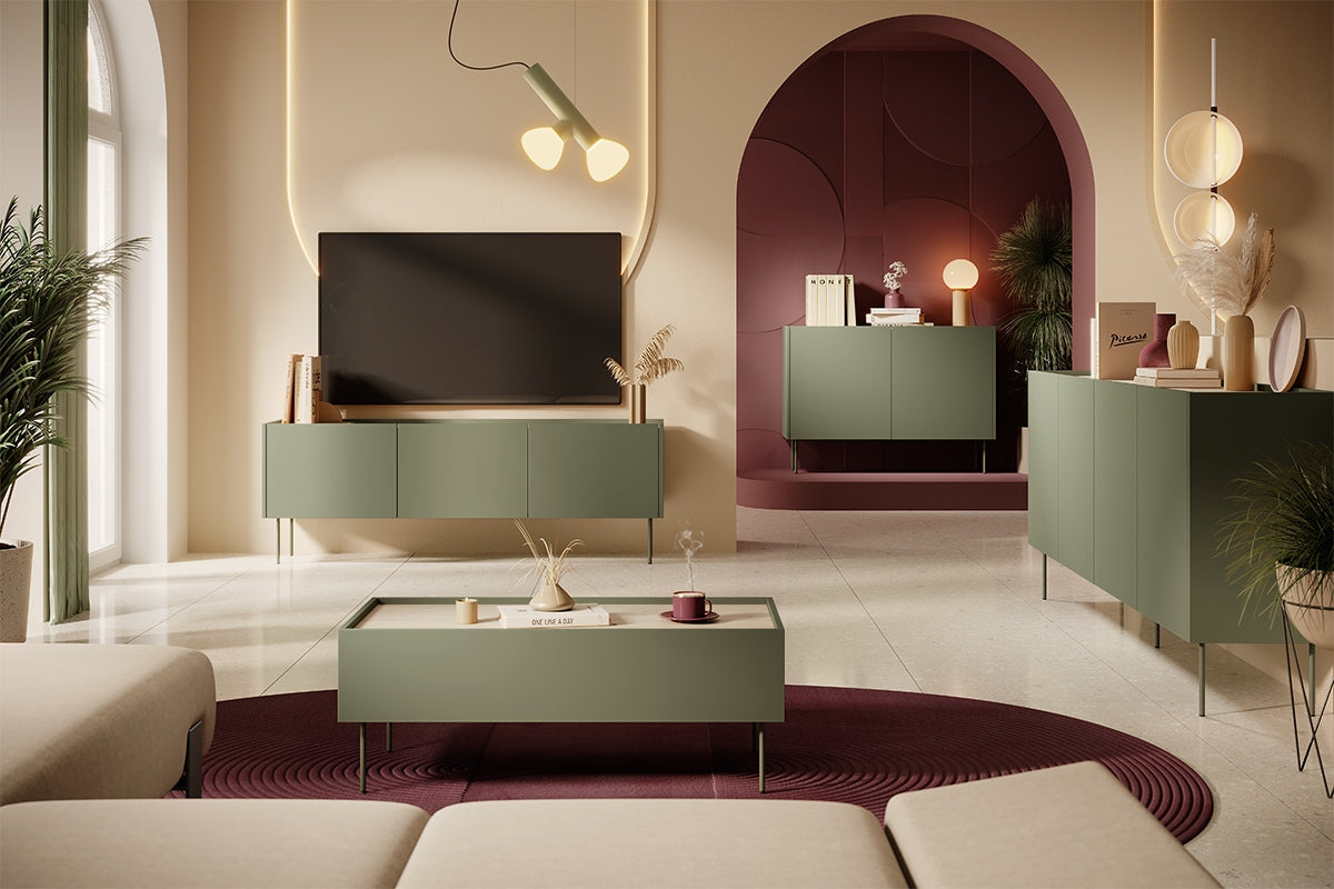 Kommode Desin 220cm, 4 Türen und 4 Schubladen, Material: MDF