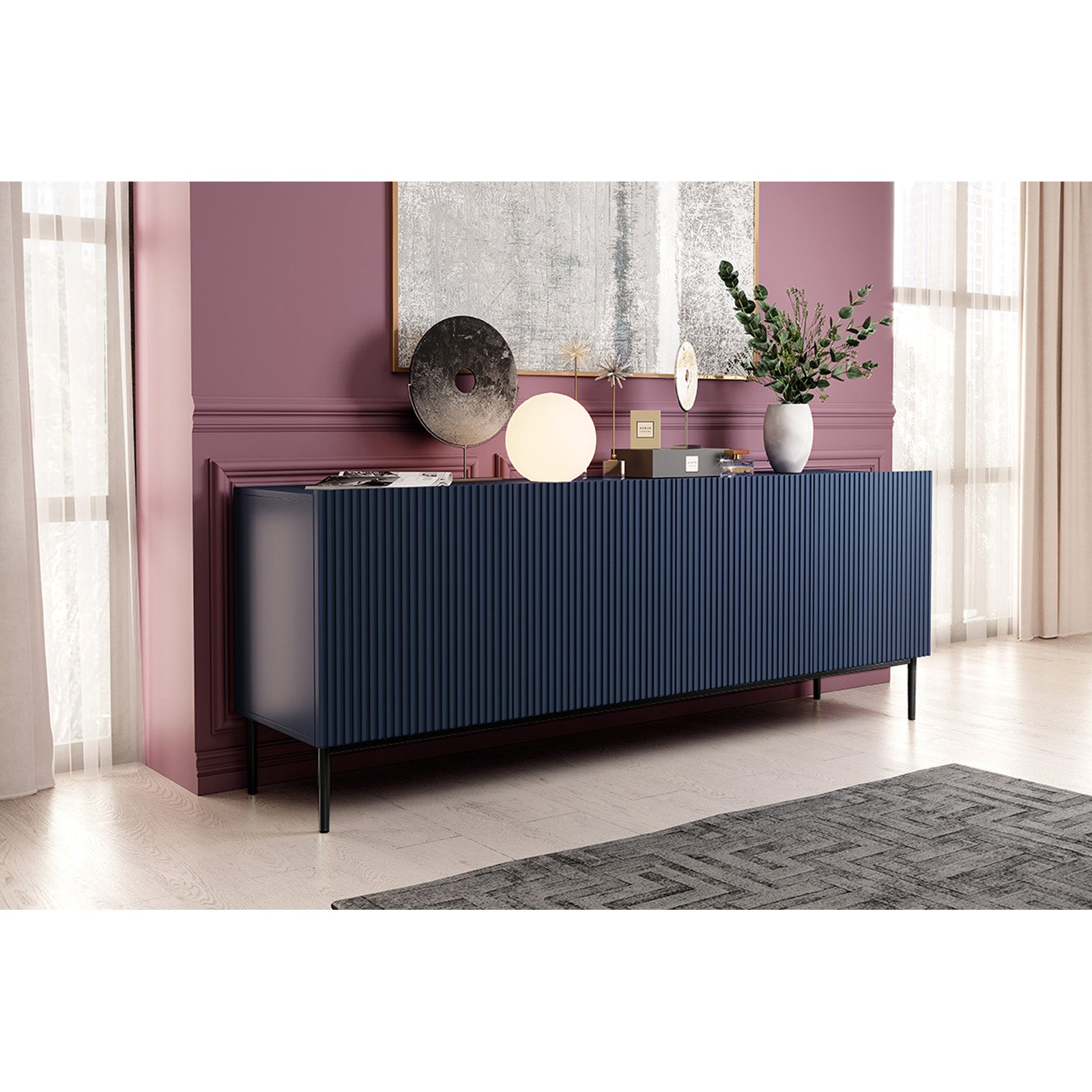 Kommode Nicole 200cm, 4 Türen, Material: MDF 