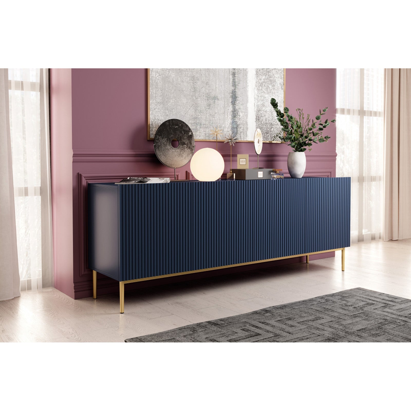 Kommode Nicole 200cm, 4 Türen, Material: MDF 