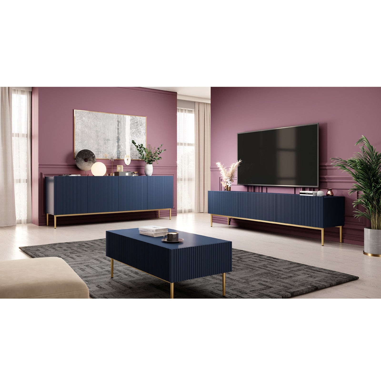 Kommode Nicole 200cm, 4 Türen, Material: MDF 