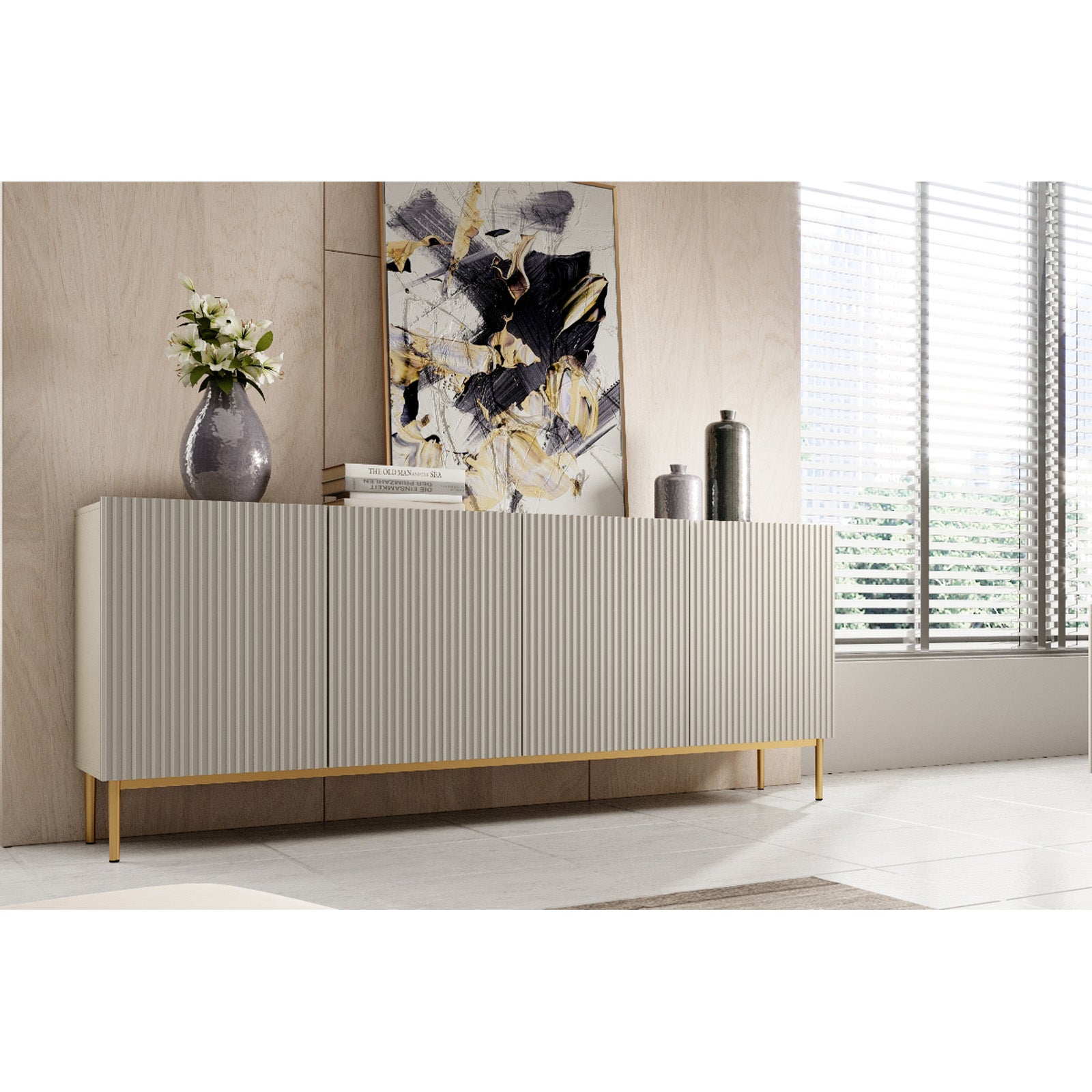 Kommode Nicole 200cm, 4 Türen, Material: MDF 