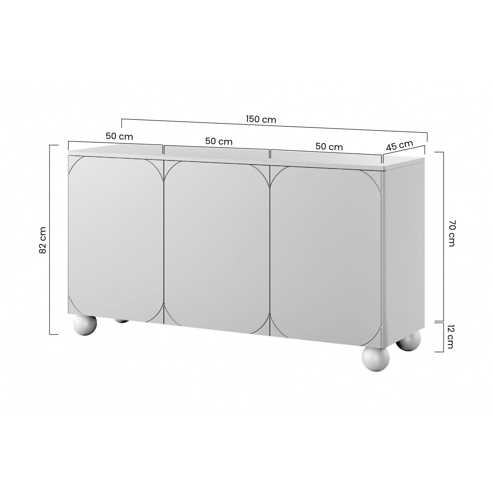 Sonatia Kommode 150cm, 3 Türen, Material: MDF