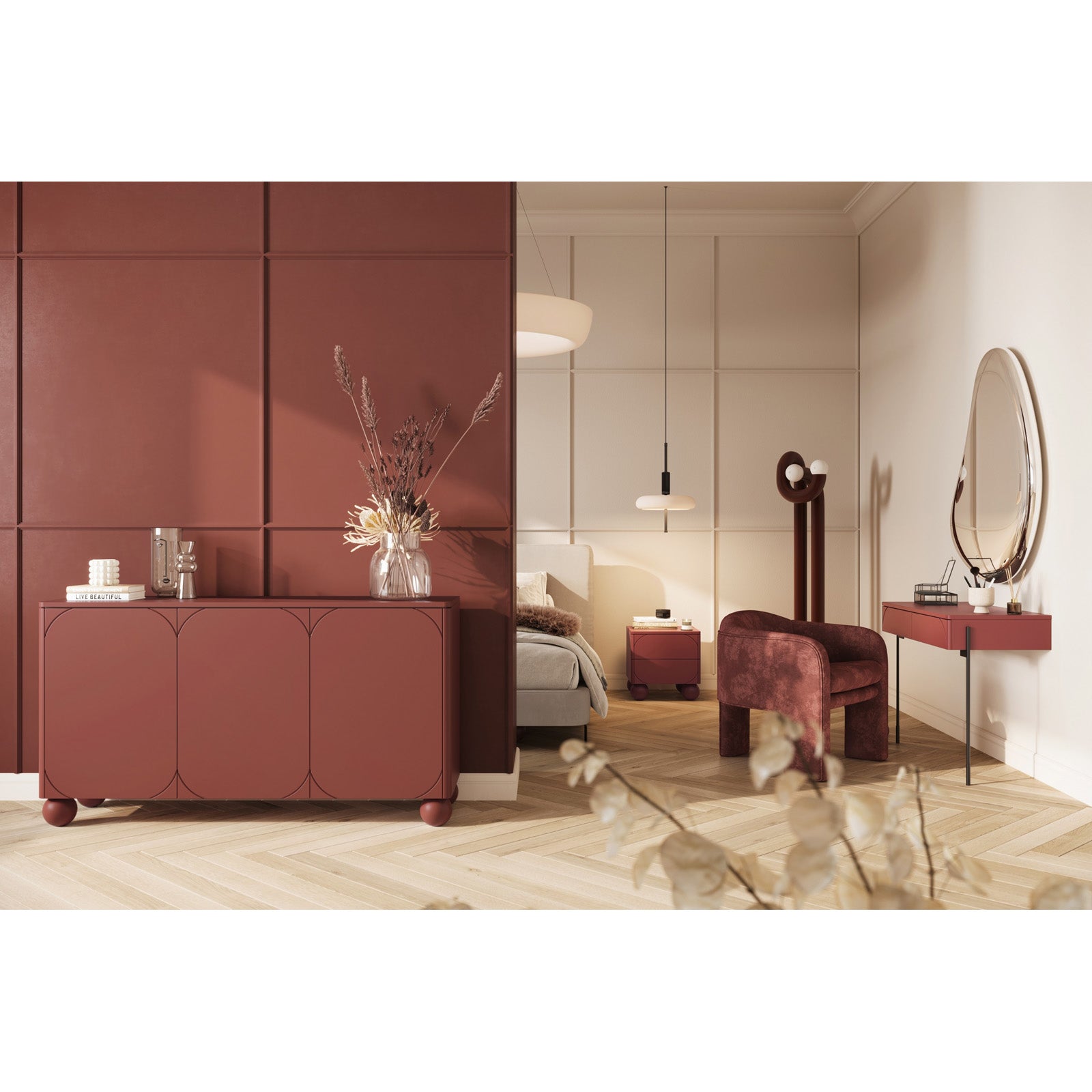 Sonatia Kommode 150cm, 3 Türen und 4 Schubladen, Material: MDF