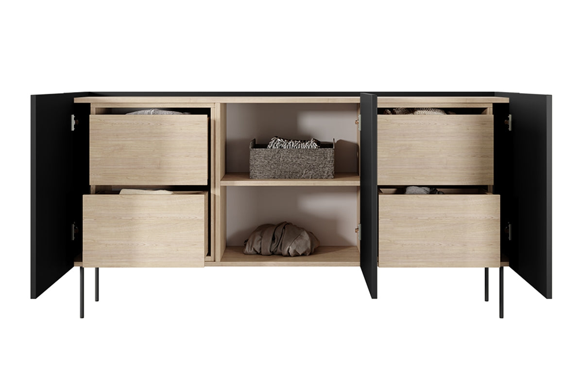 Kommode Desin 170cm, 3 Türen und 4 Schubladen, Material: MDF