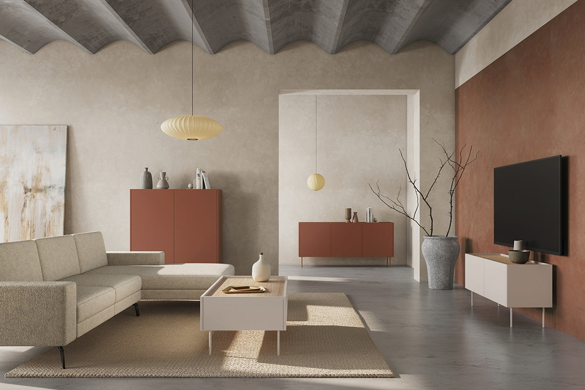 Kommode Desin 120cm, 2 Türen und 2 Schubladen, Material: MDF