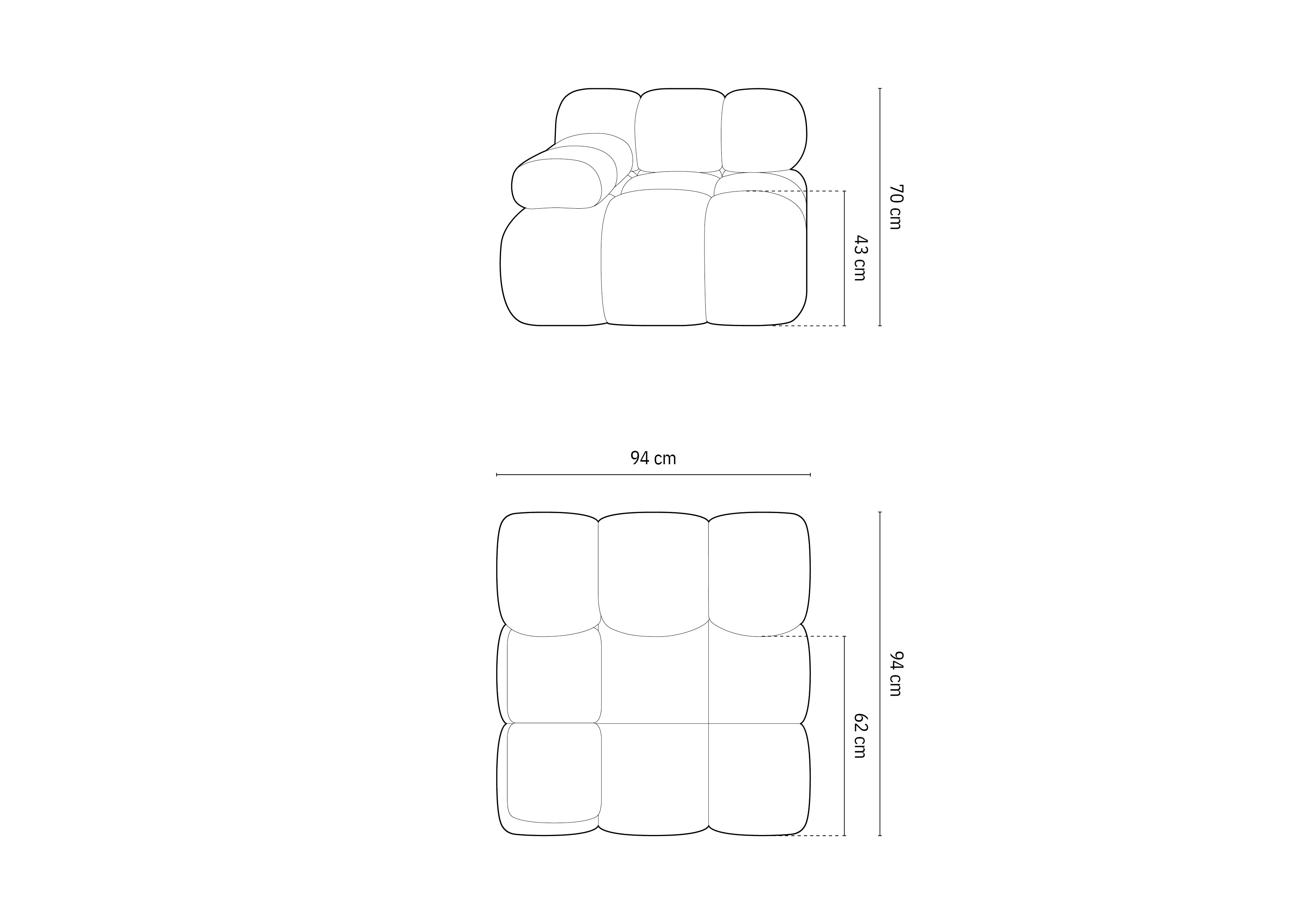 Bellis Modul mit Armlehne 94x94cm, Material: Boucle