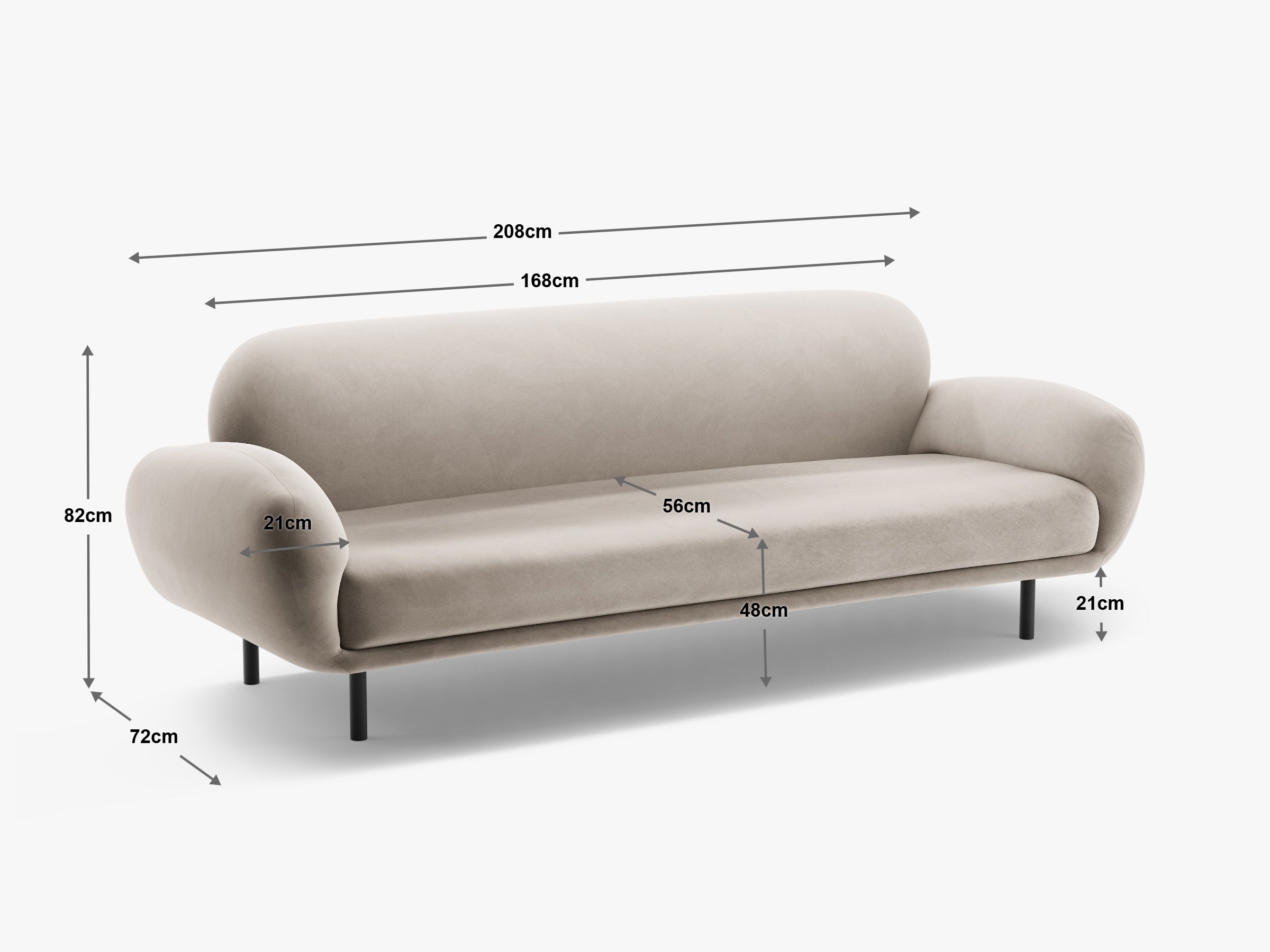 Sofa Poppy, 3 Sitze, 208x72cm, Material: Bouclé