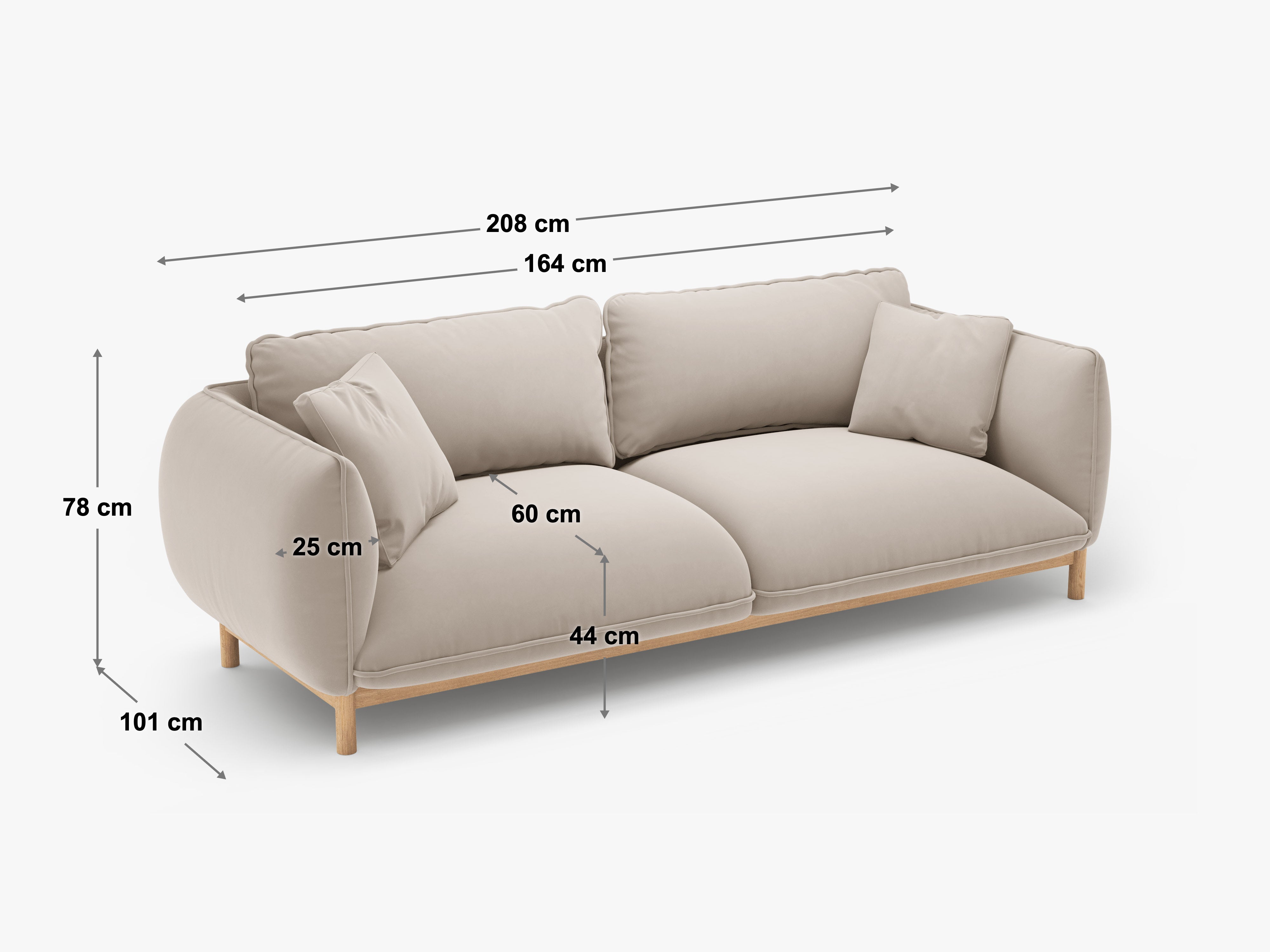 Sofa Ada, 3 Sitze, 208x101cm, Material: Samt