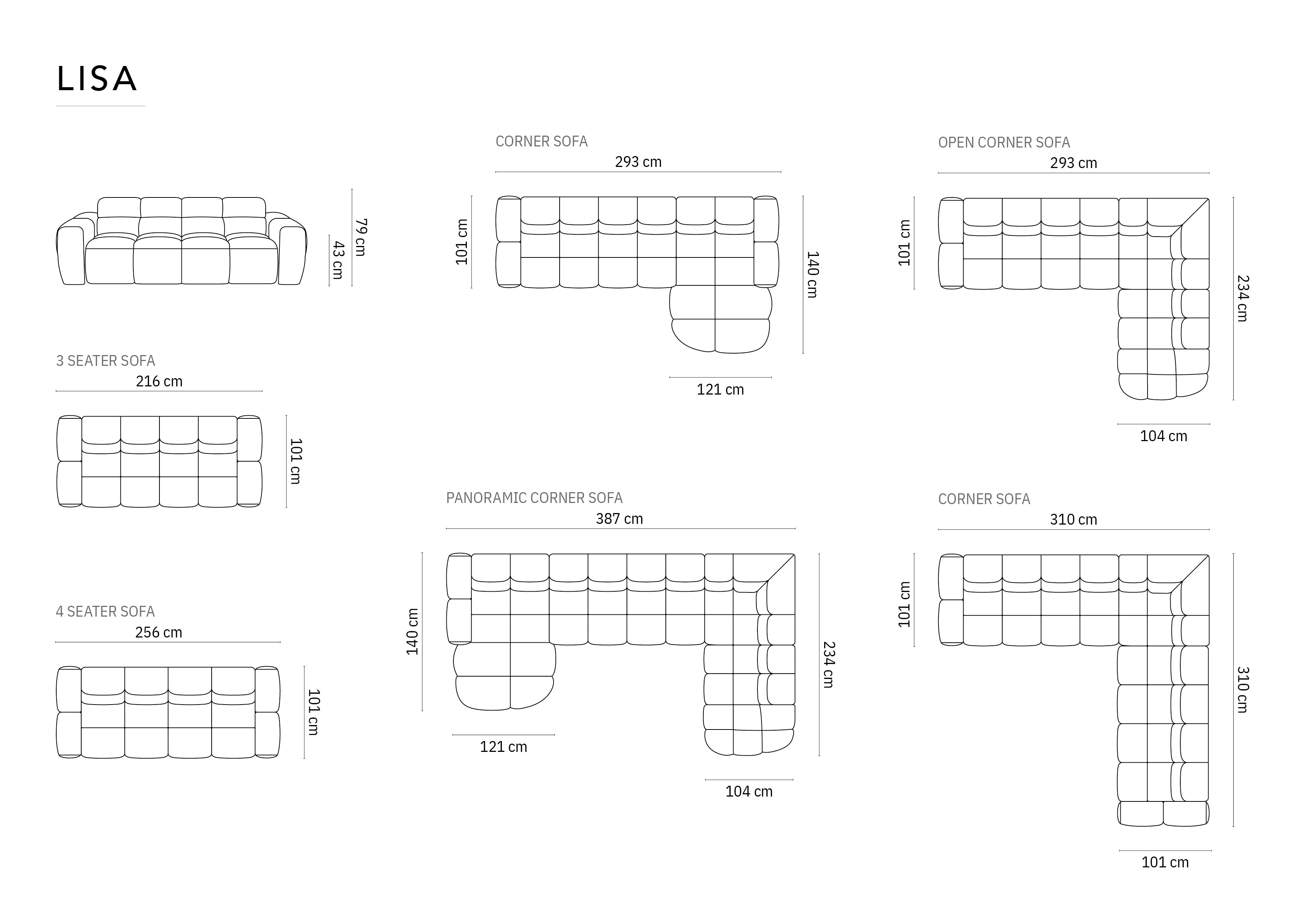 Sofa Lisa 216x101cm, Material: Samt