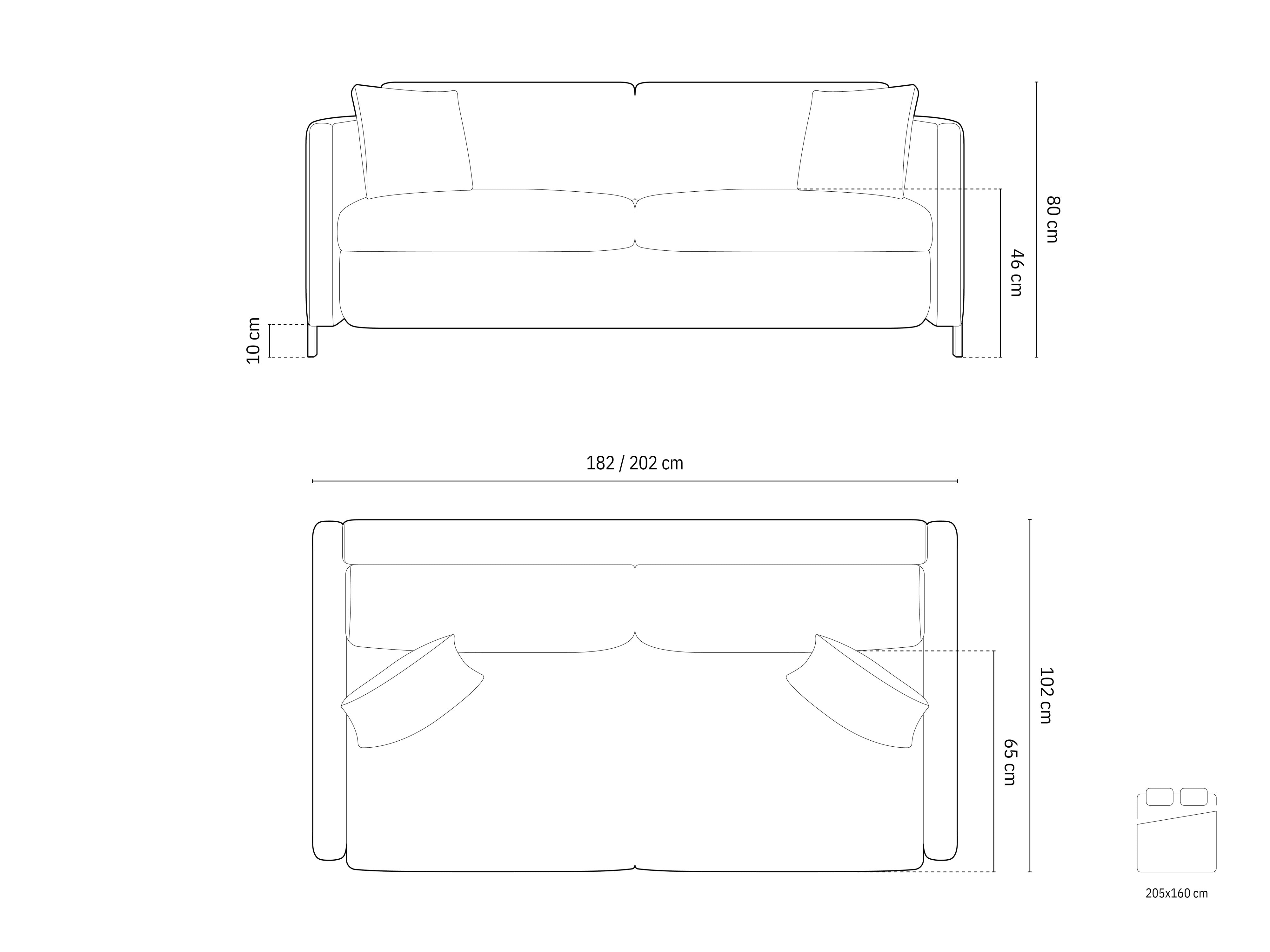 Sofa Gloria 202x102cm, Material: Samt
